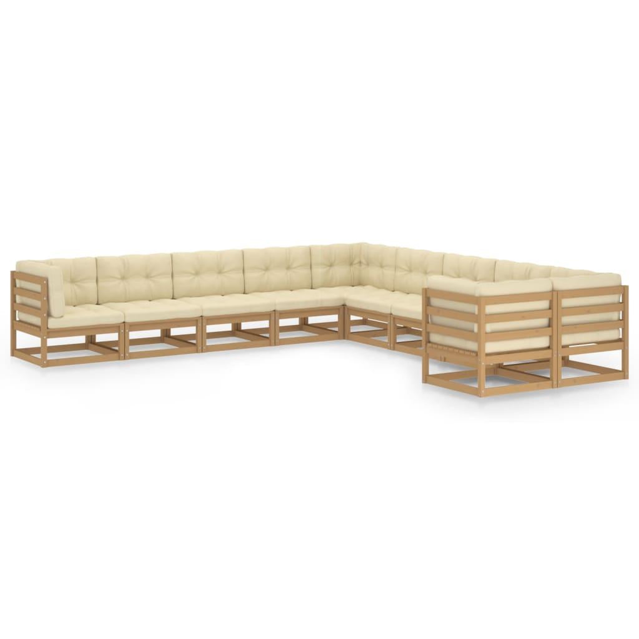 Voir la diapositive 1 : VIDAXL Salon de jardin 10 pcs avec coussins Marron miel Bois de pin