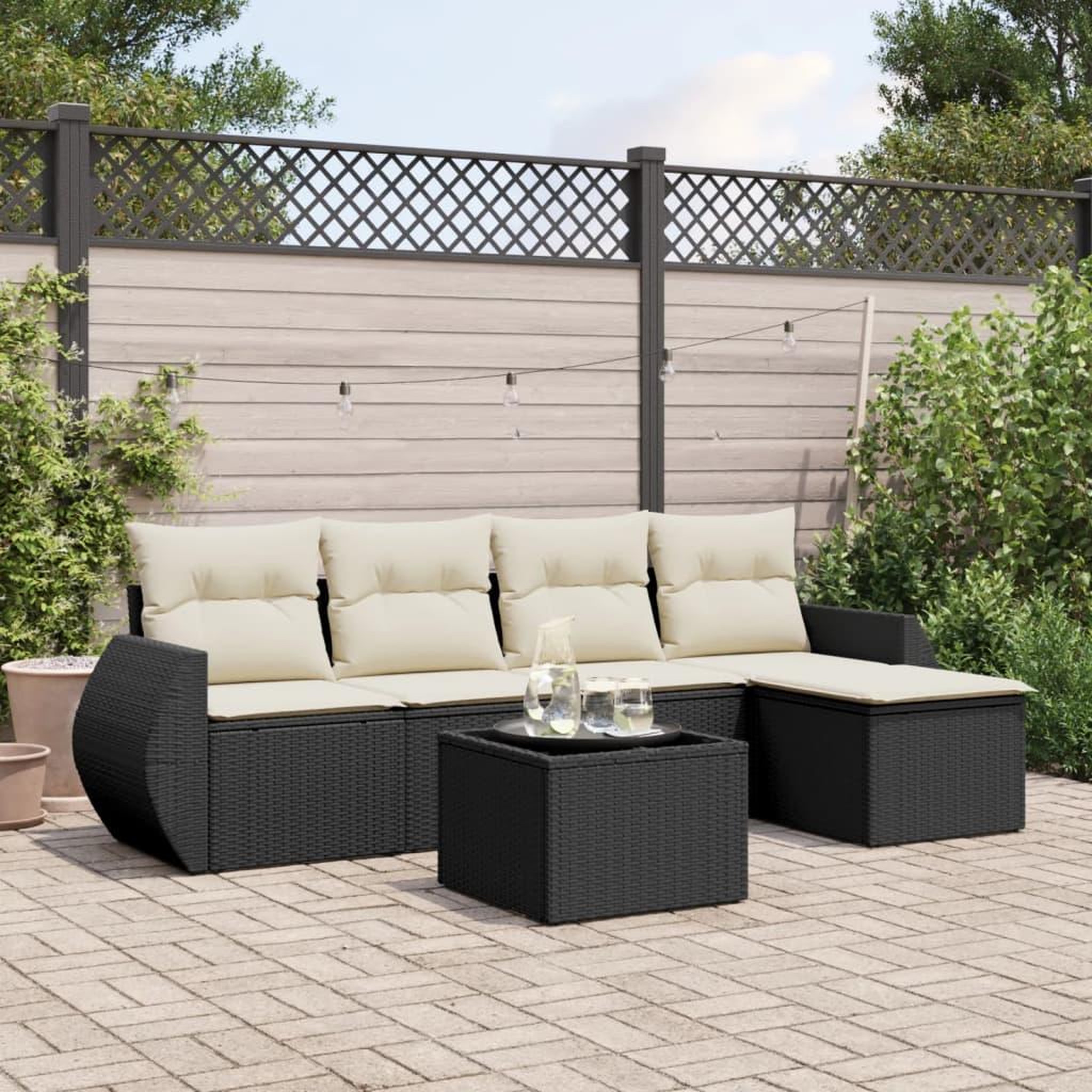 VIDAXL Salon de jardin 6 pcs avec coussins noir resine tressee