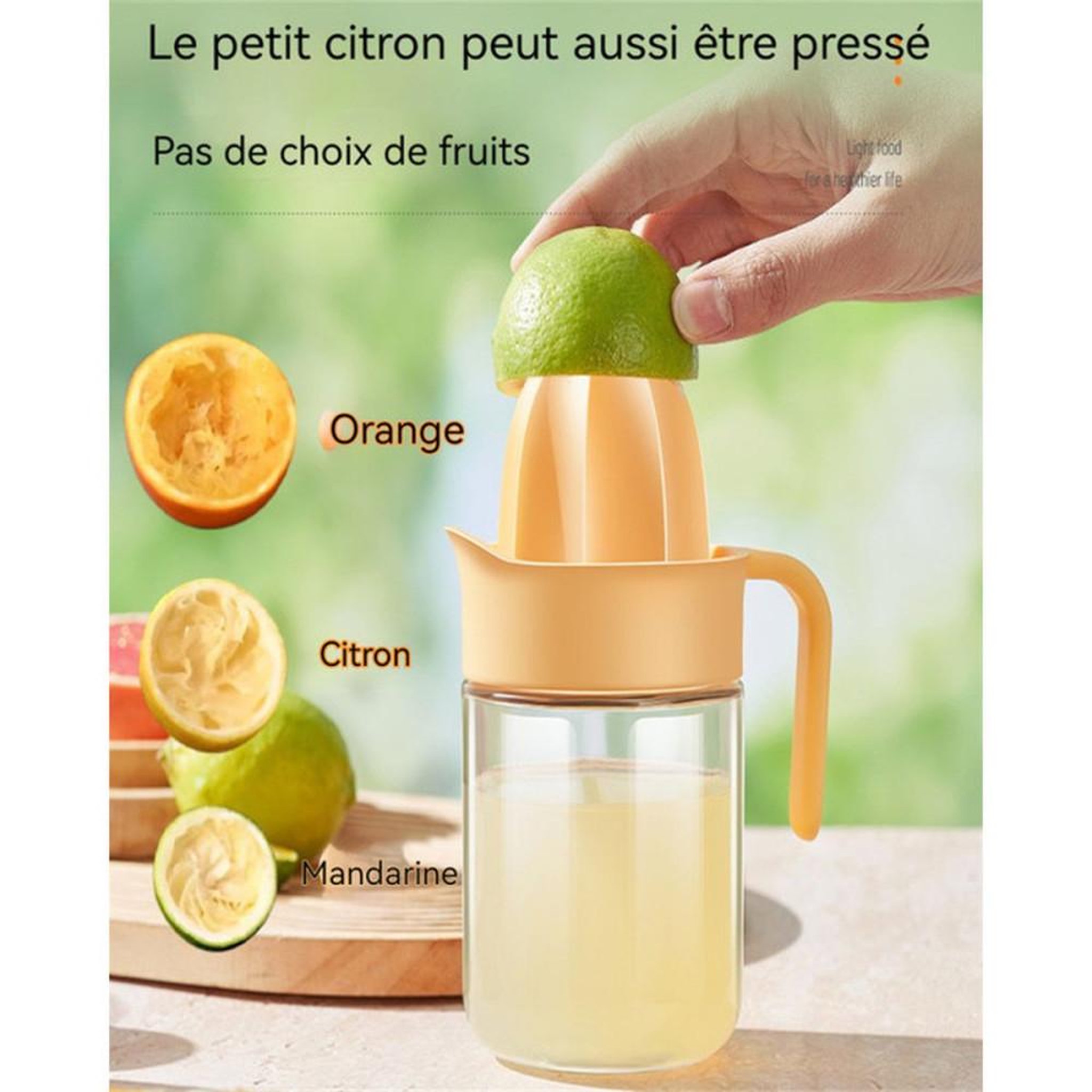 Voir la diapositive 4 : Presse-agrumes manuel en acier inox et PP, capacité 0,45 L, format compact 17,5 cm, compatible agrumes (oranges, citrons, mandarines)