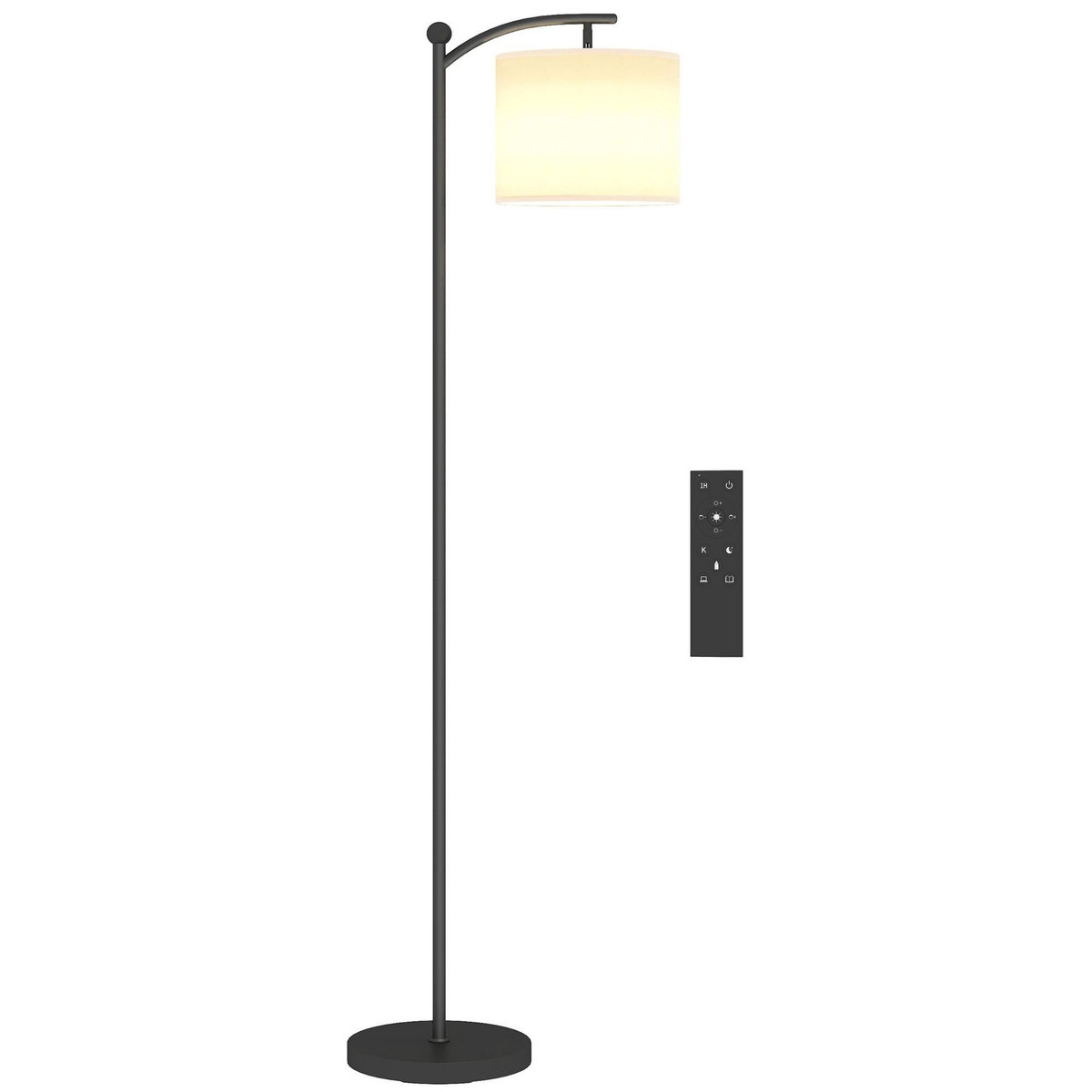HOMCOM Lampadaire dimmable H.60 cm 2 températures de couleur timer 60 min télécommande noir blanc