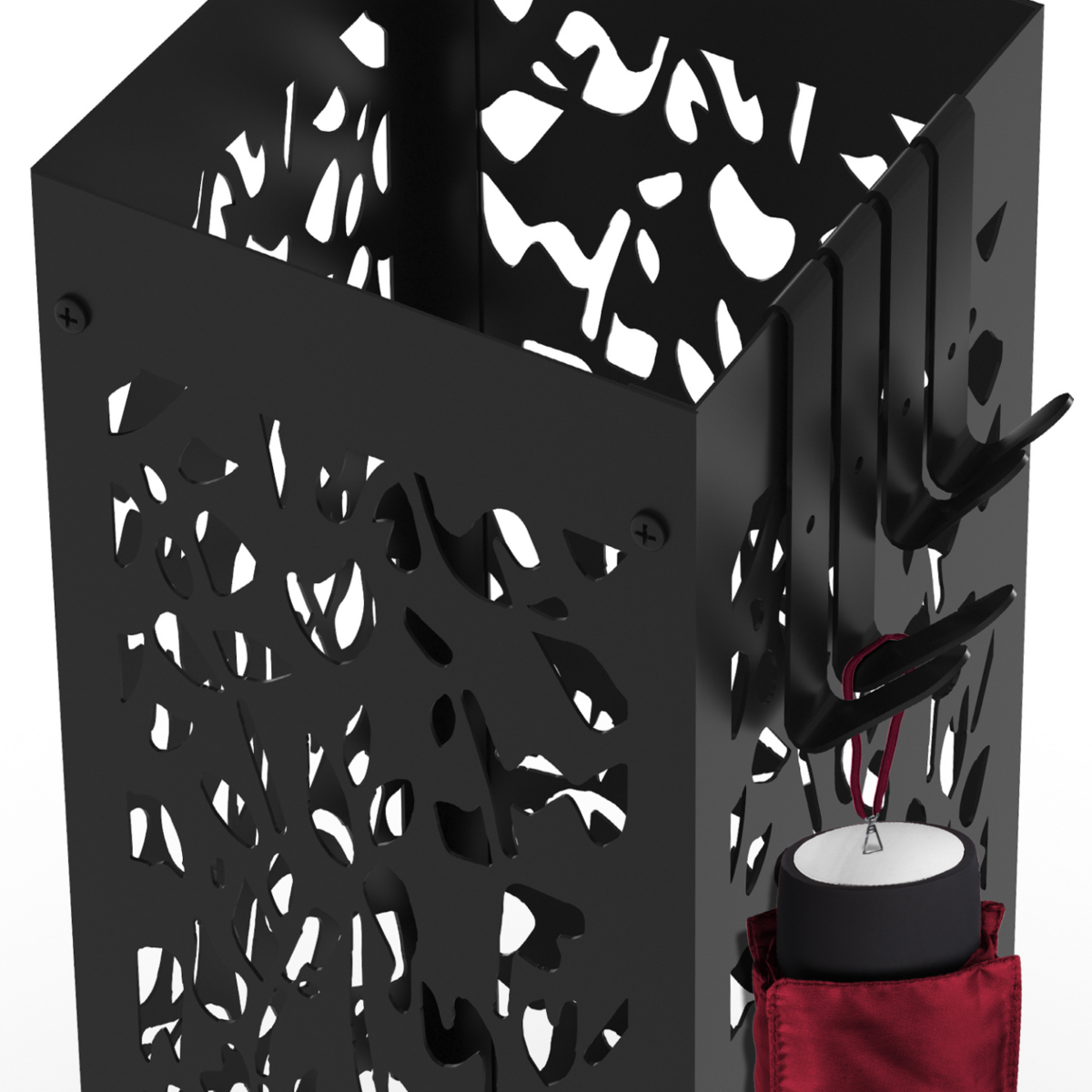 ID MARKET Porte parapluie FLOWER carré en acier noir hauteur 45 cm