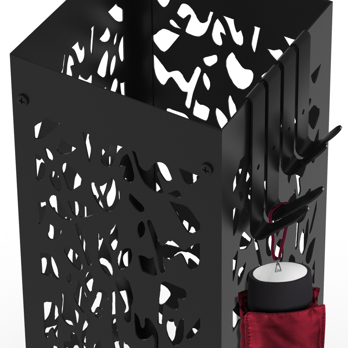 ID MARKET Porte parapluie FLOWER carré en acier noir hauteur 45 cm