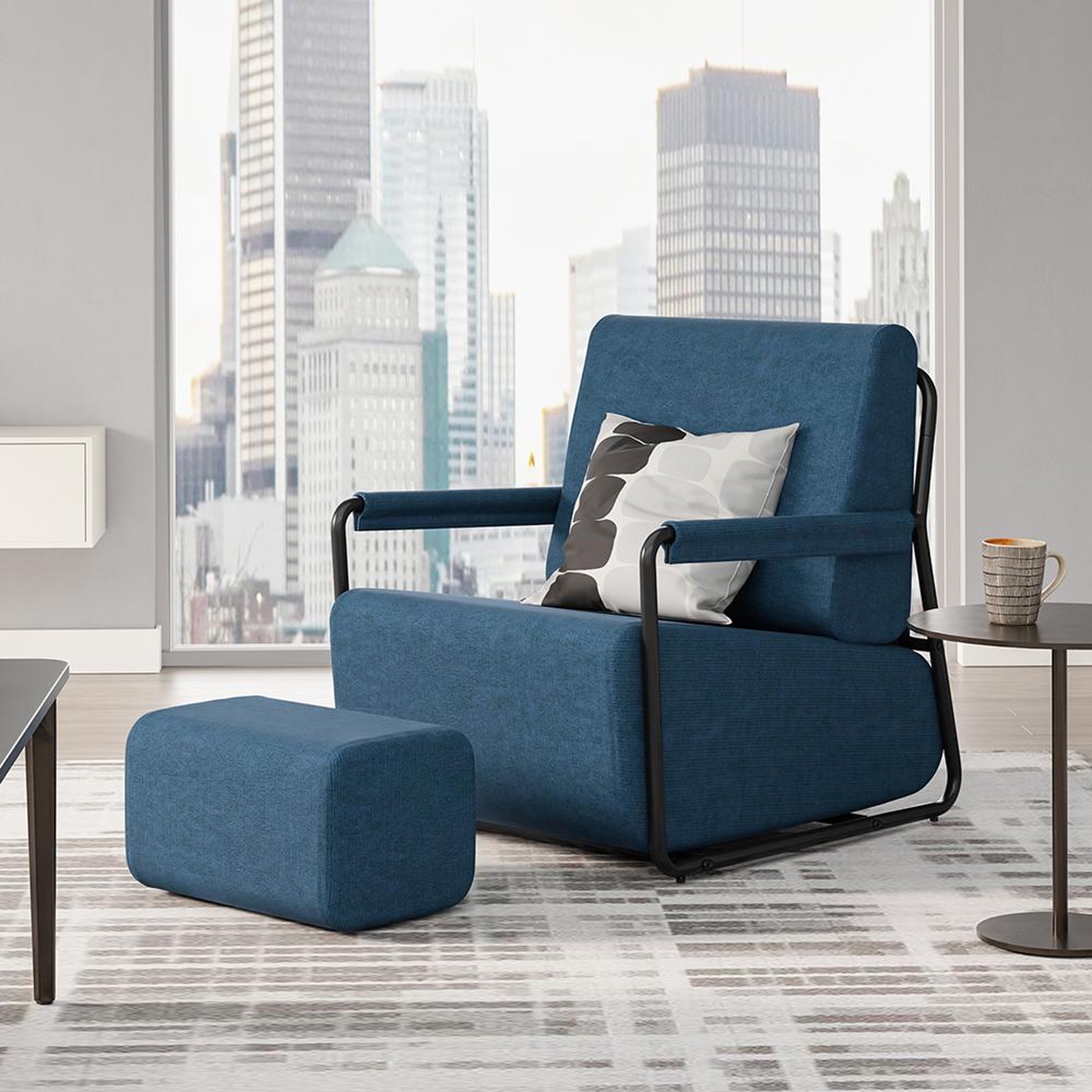 Voir la diapositive 2 : SOBUY Fauteuil lounge avec repose-pieds bleu foncé 59.5x67x78cm fst99-b