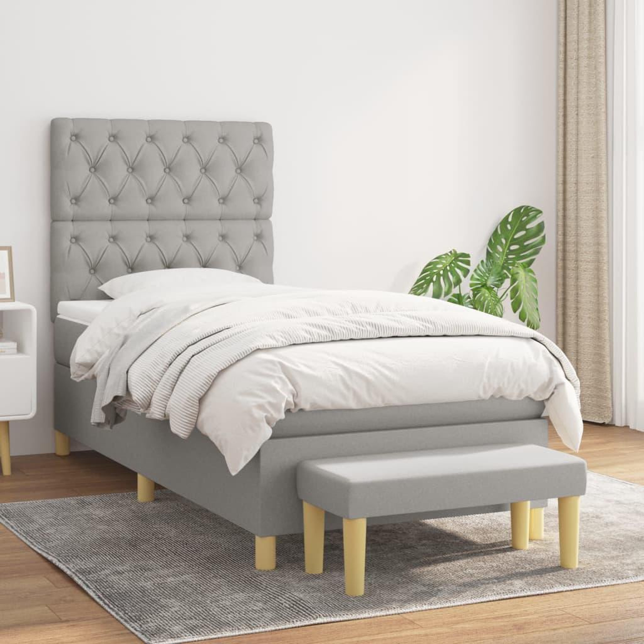 Voir la diapositive 1 : VIDAXL Sommier a lattes de lit avec matelas Gris clair 80x200 cm Tissu