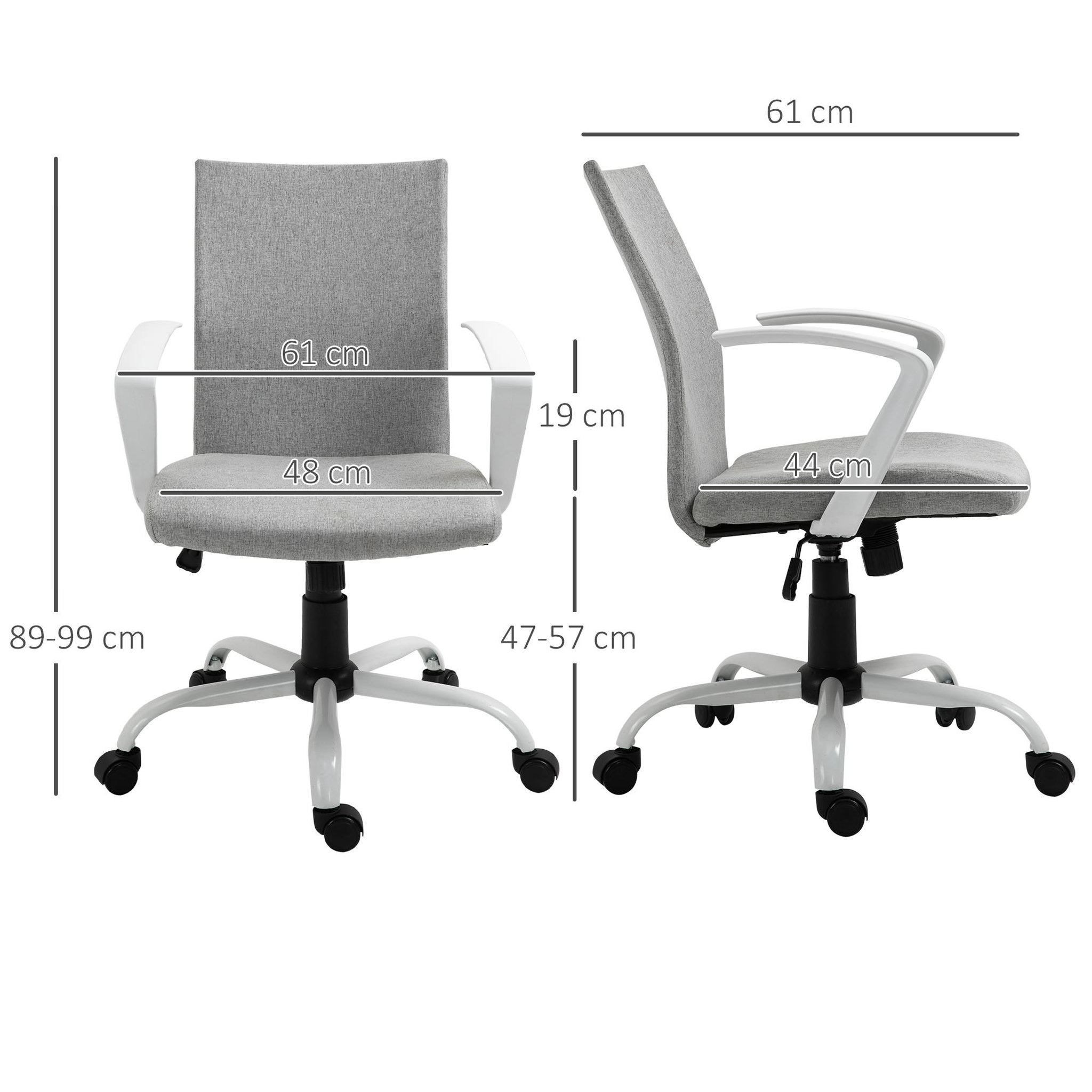Voir la diapositive 3 : VINSETTO Chaise de bureau ergonomique hauteur réglable pivotante 360° piètement acier blanc lin gris clair