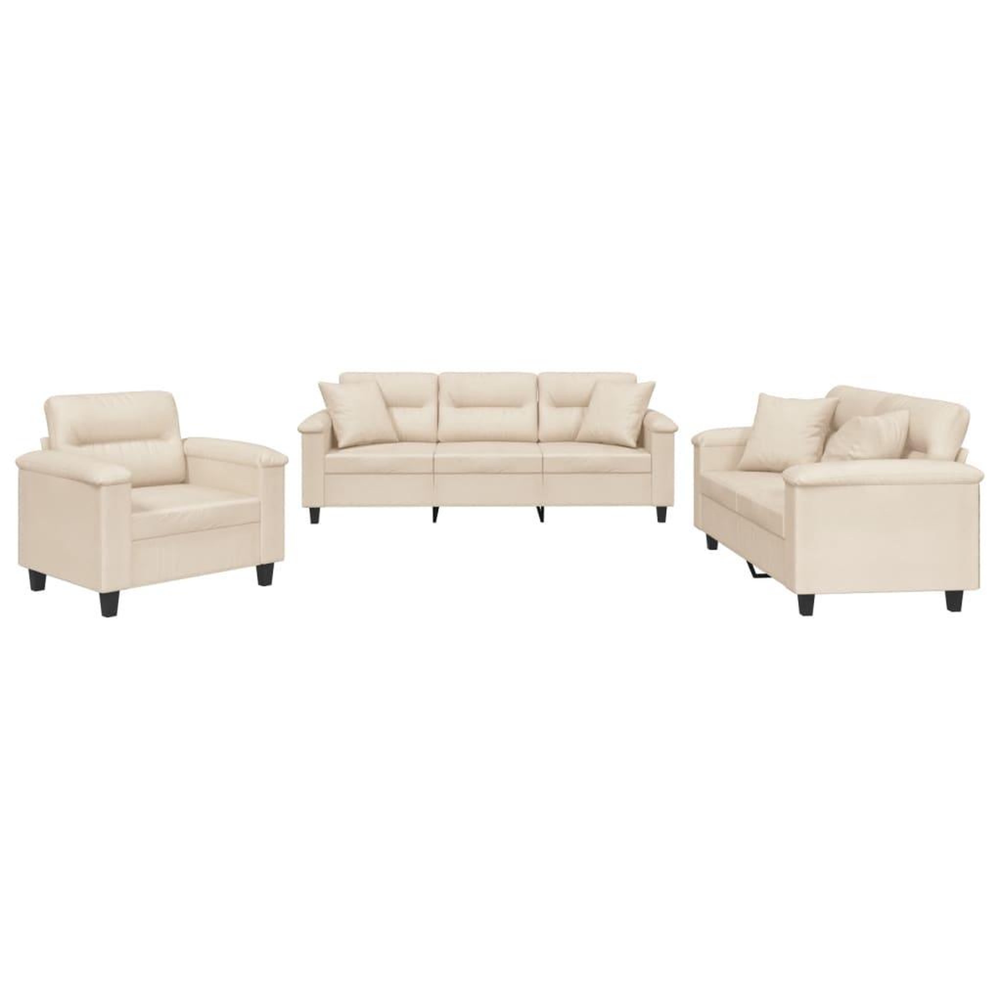 Voir la diapositive 2 : VIDAXL Ensemble de canapes 3 pcs avec coussins Beige Tissu microfibre