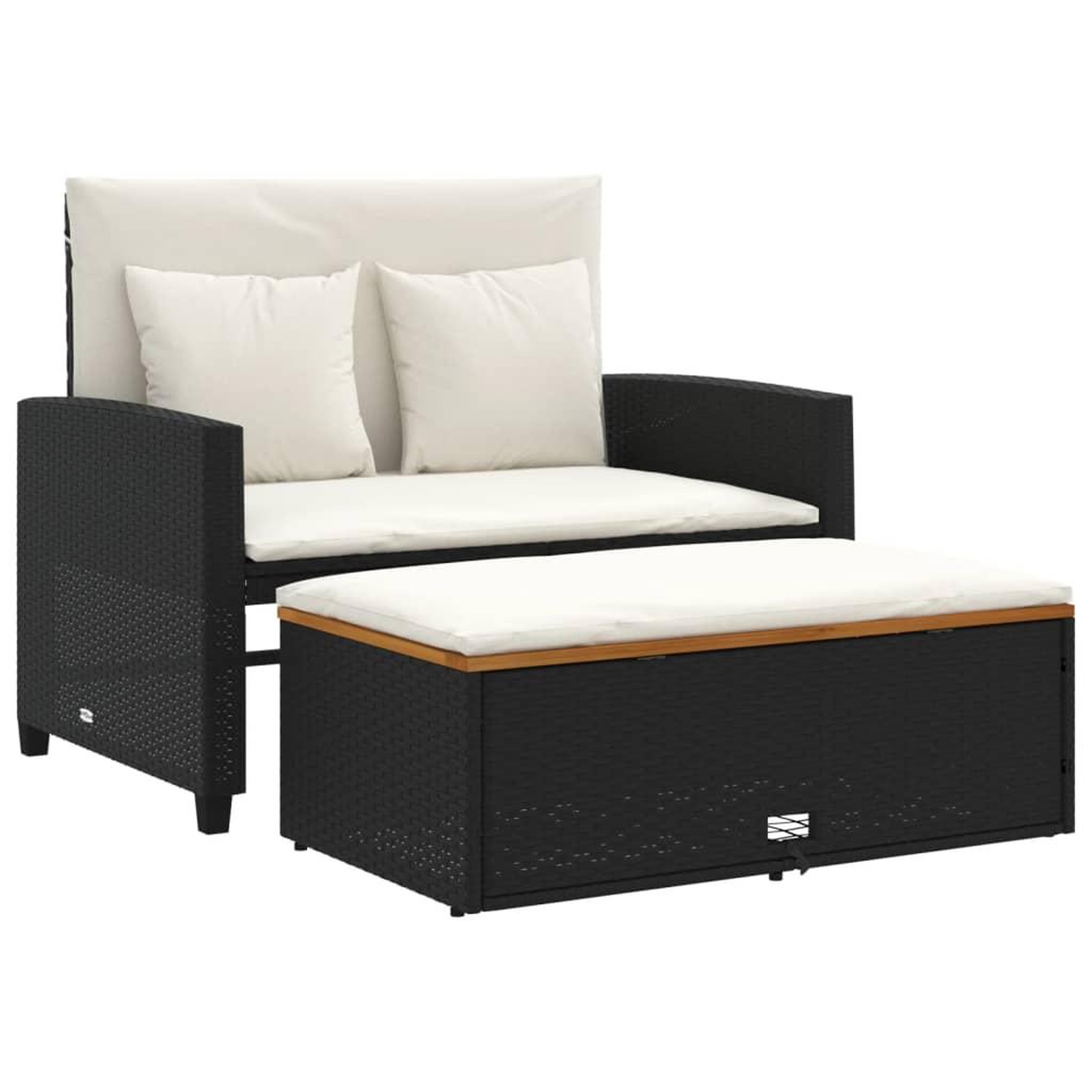 Voir la diapositive 2 : VIDAXL Canape de jardin 2 places coussins noir resine tressee&acacia