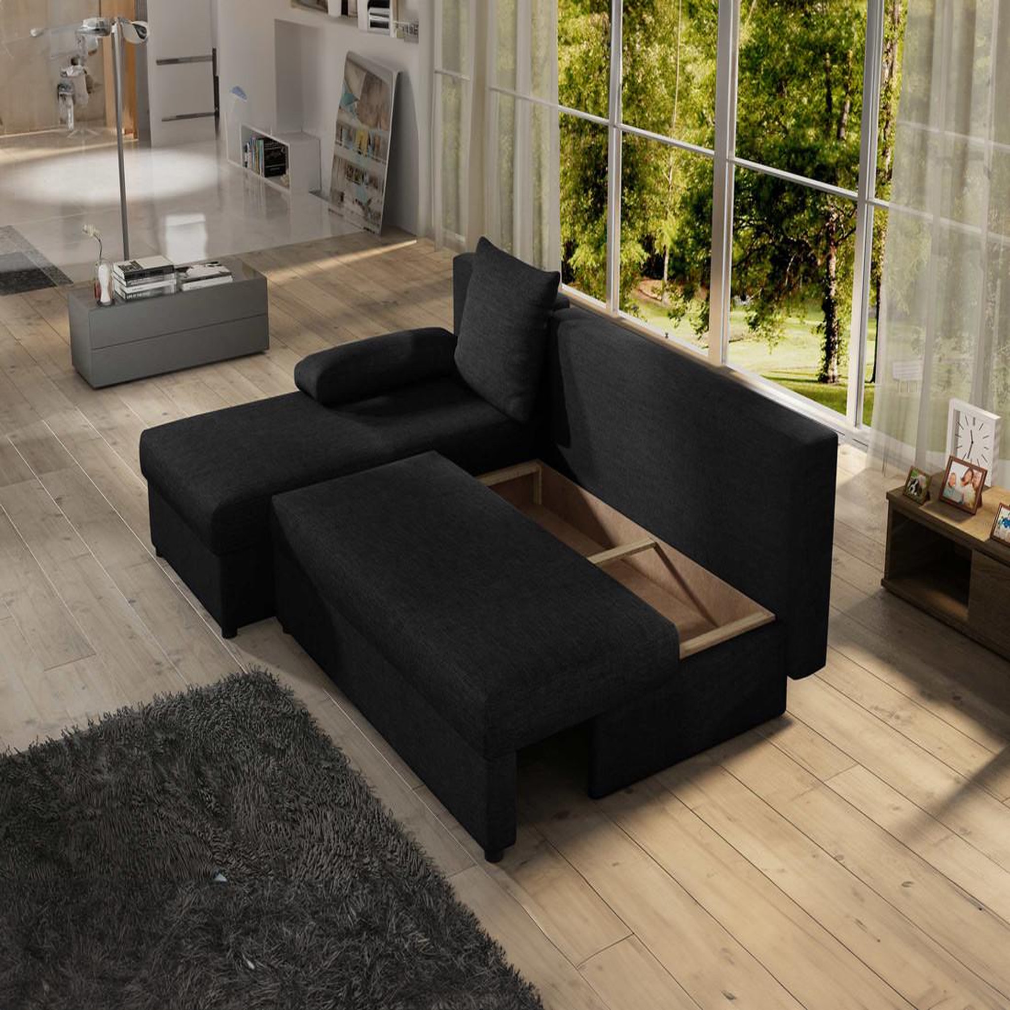 Voir la diapositive 2 : BEST MOBILIER Numancia - canapé d'angle réversible 4 places - convertible avec coffre - en tissu