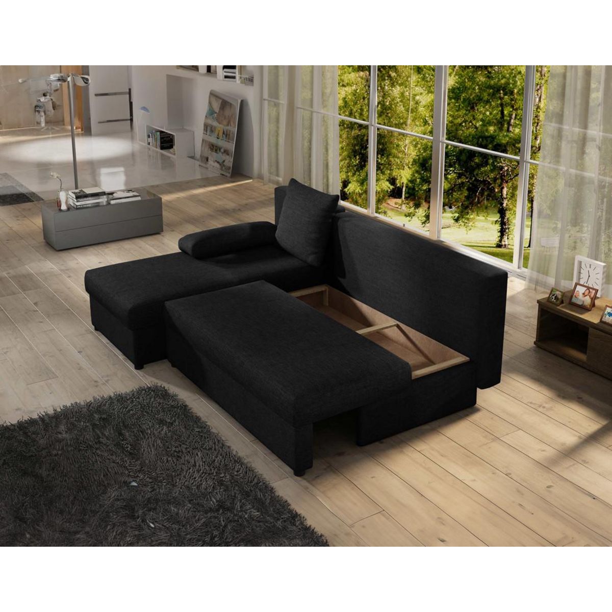 BEST MOBILIER Numancia - canapé d'angle réversible 4 places - convertible avec coffre - en tissu