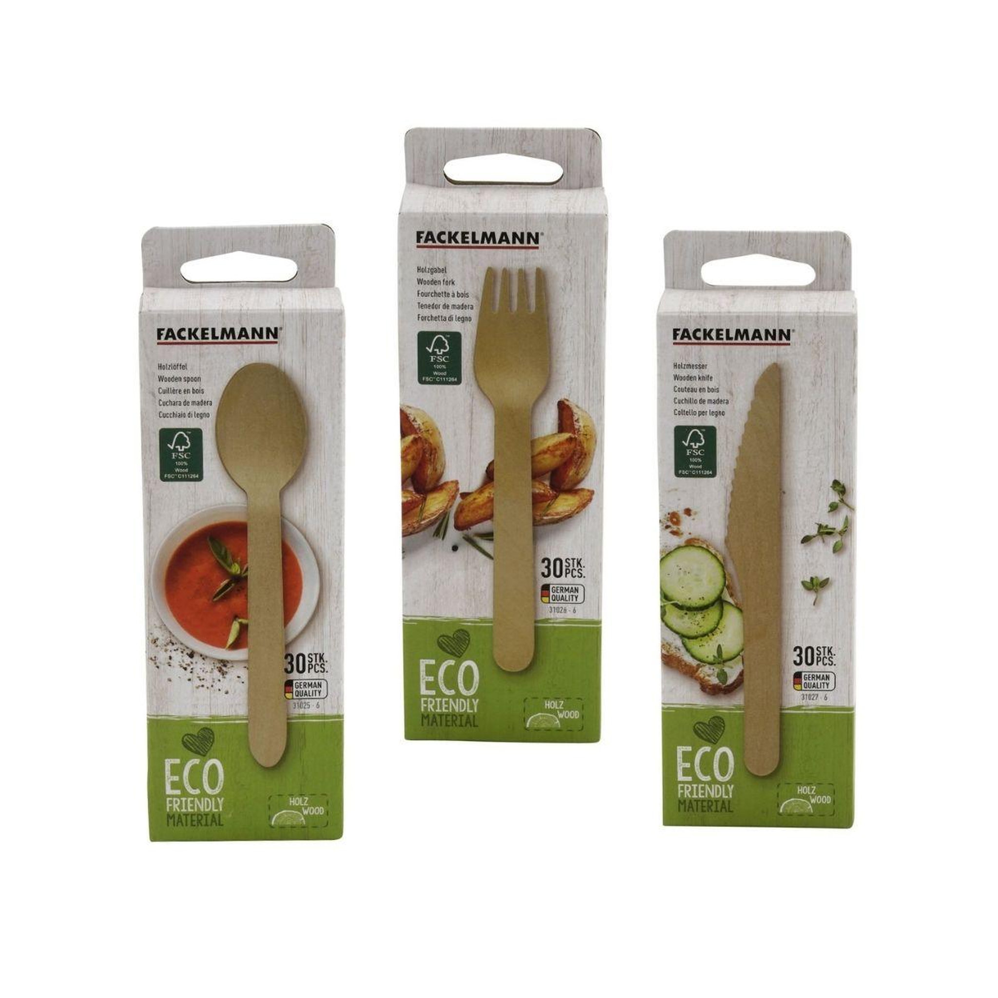 Voir la diapositive 6 : Fackelmann Ensemble de couverts en bois pour pique-nique x30 chacun Fackelmann Move
