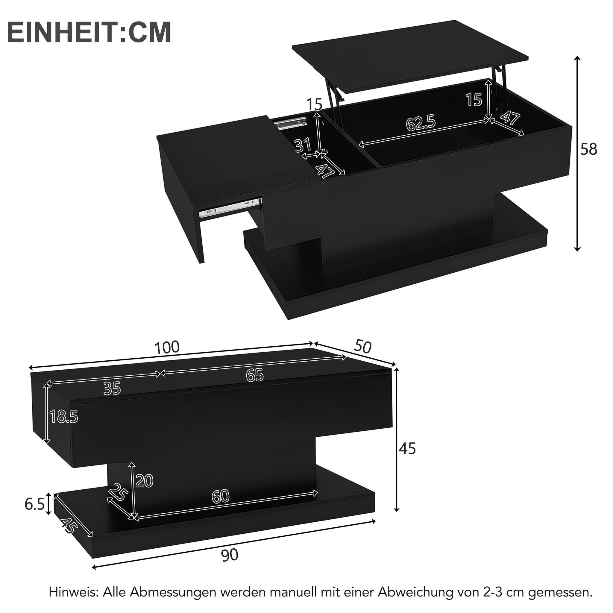 Voir la diapositive 4 : MERAX Table Basse Avec Bureau Relevable Et LED