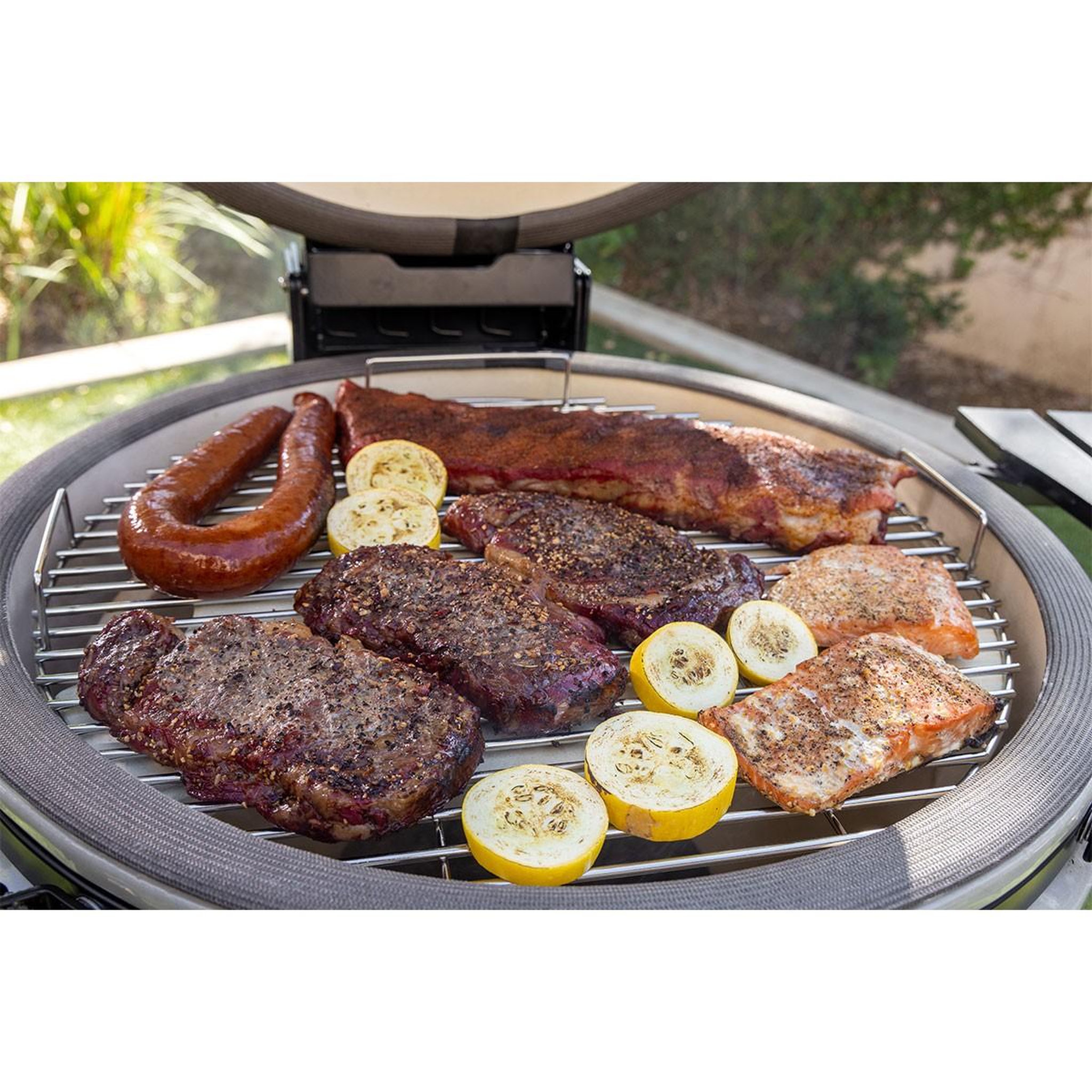 Voir la diapositive 6 : INTEC Barbecue à charbon de bois céramique kamado noir 2 zones de cuisson grill & fumoir ø56cm - barbecue mobile + 2 tablettes intec