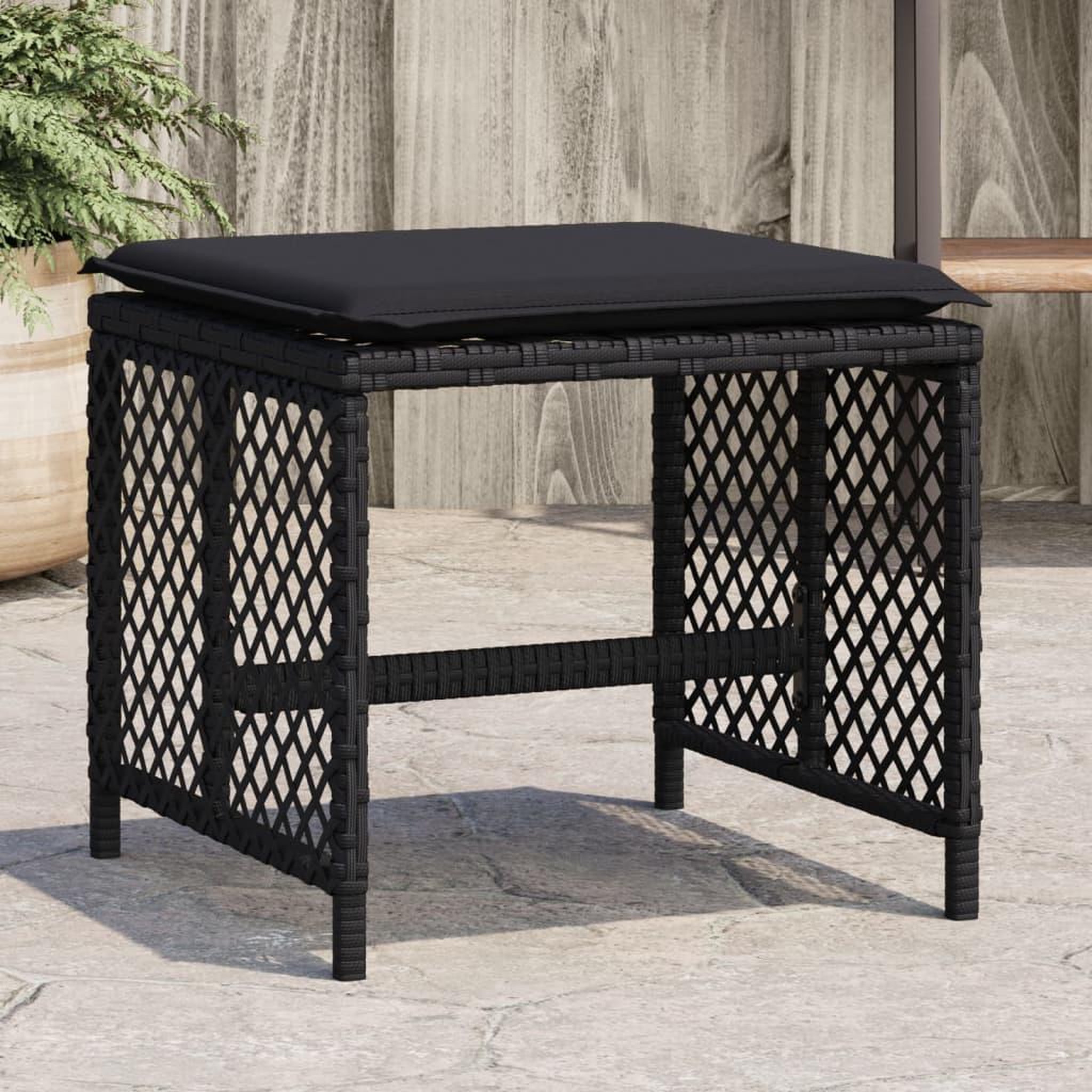 VIDAXL Tabourets de jardin et coussins lot de 4 noir 41x41x36 cm rotin