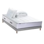 IDLITERIE Ensemble matelas Ressort 7 zones + sommier + oreiller + couette - FABRICATION FRANCAISE. Coloris disponibles : Gris