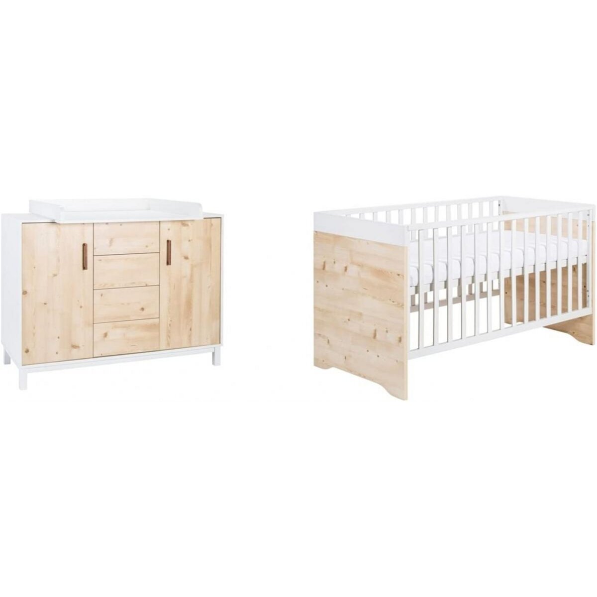 SCHARDT Timber Pinie Ensemble de lit pour enfant, panneaux latéraux et commode à langer Marron