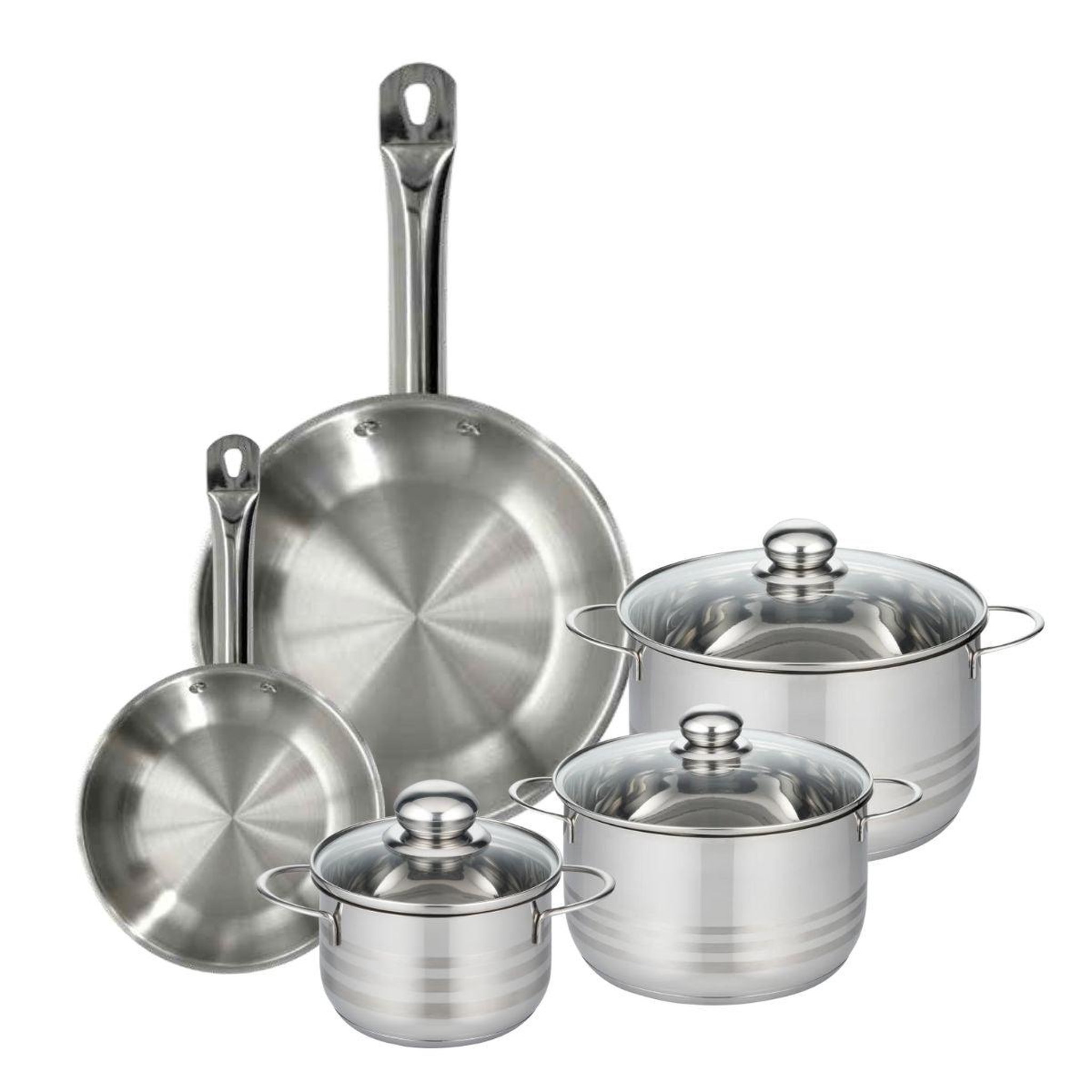 Fackelmann Batterie de cuisine avec 2 poêles 24/28 cm et 3 faitouts 16/20/24 cm en inox sans pfas fackelmann eterna brillant