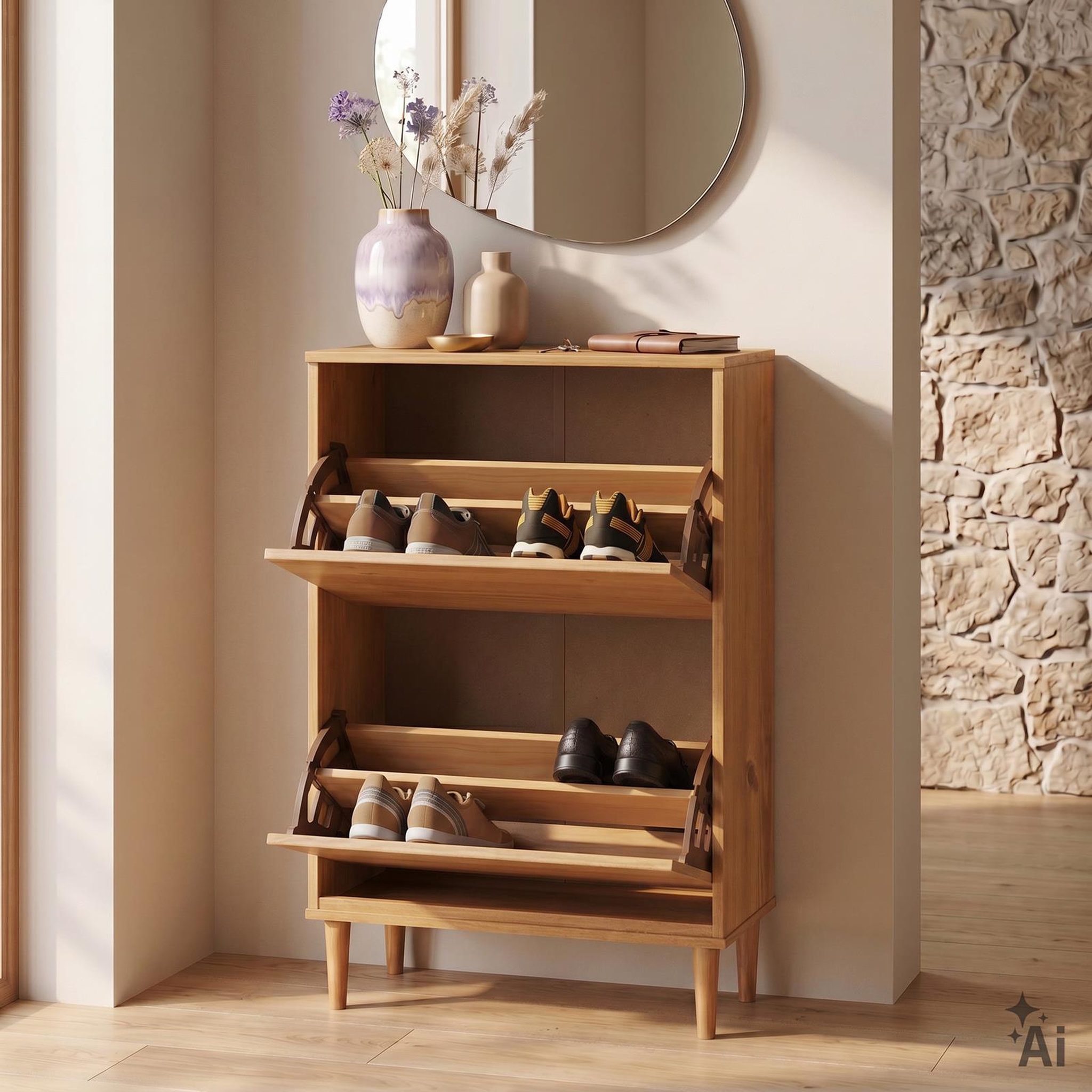 Voir la diapositive 4 : IDIMEX Meuble à chaussures entrée mikka en bois massif