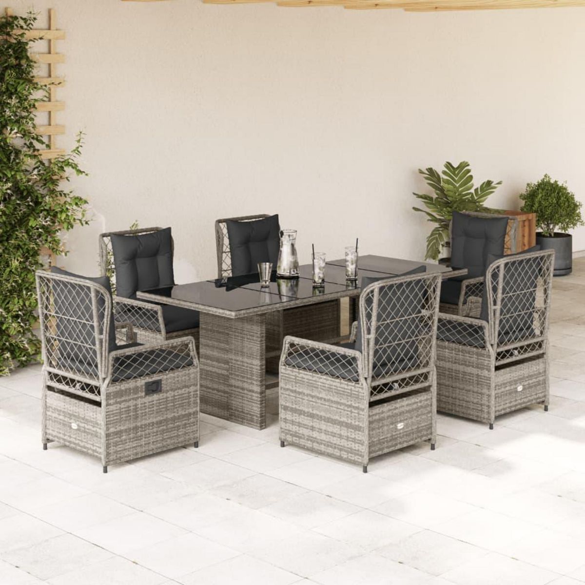 VIDAXL Ensemble a manger de jardin et coussins 7 pcs gris rotin