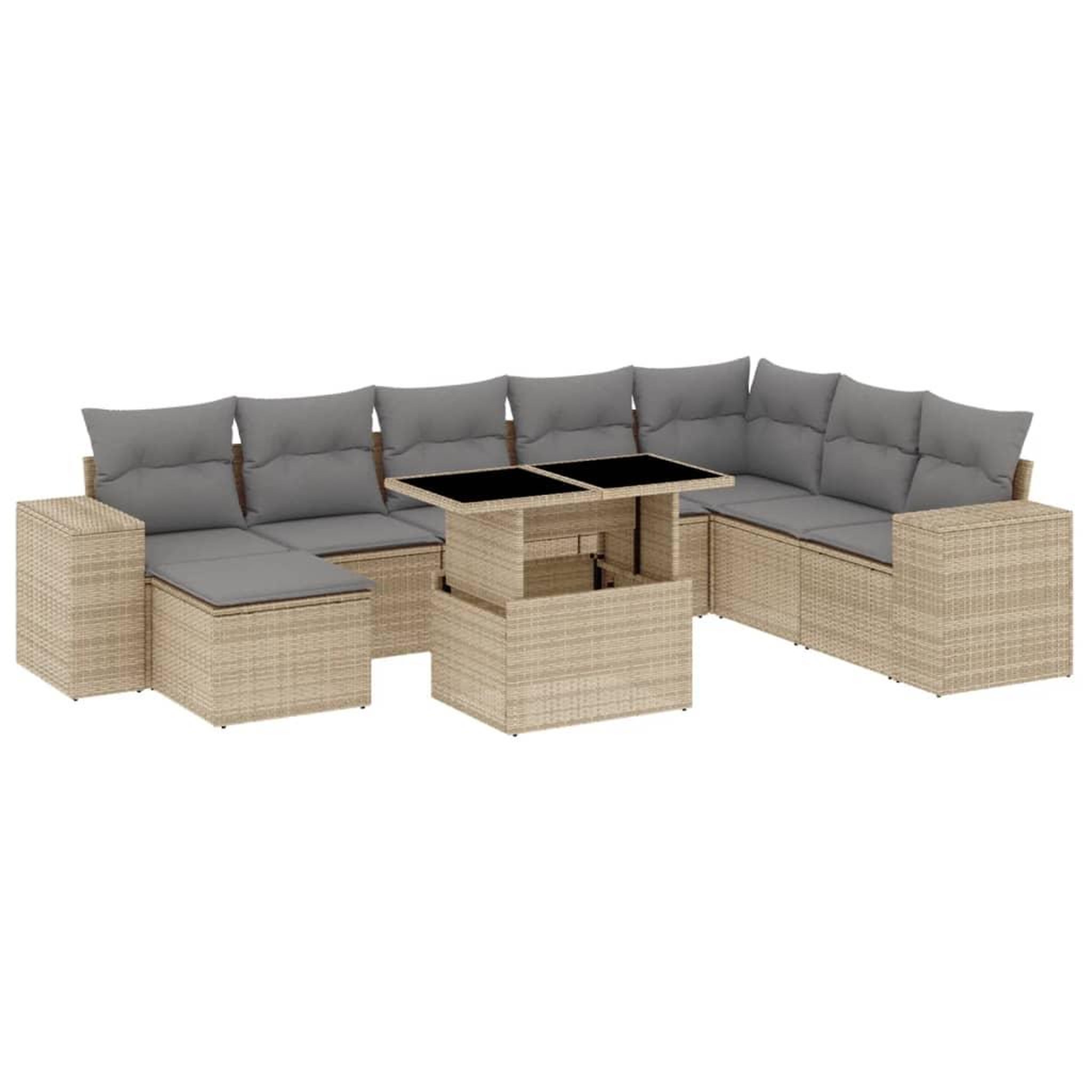 Voir la diapositive 2 : VIDAXL Salon de jardin avec coussins 9 pcs beige resine tressee