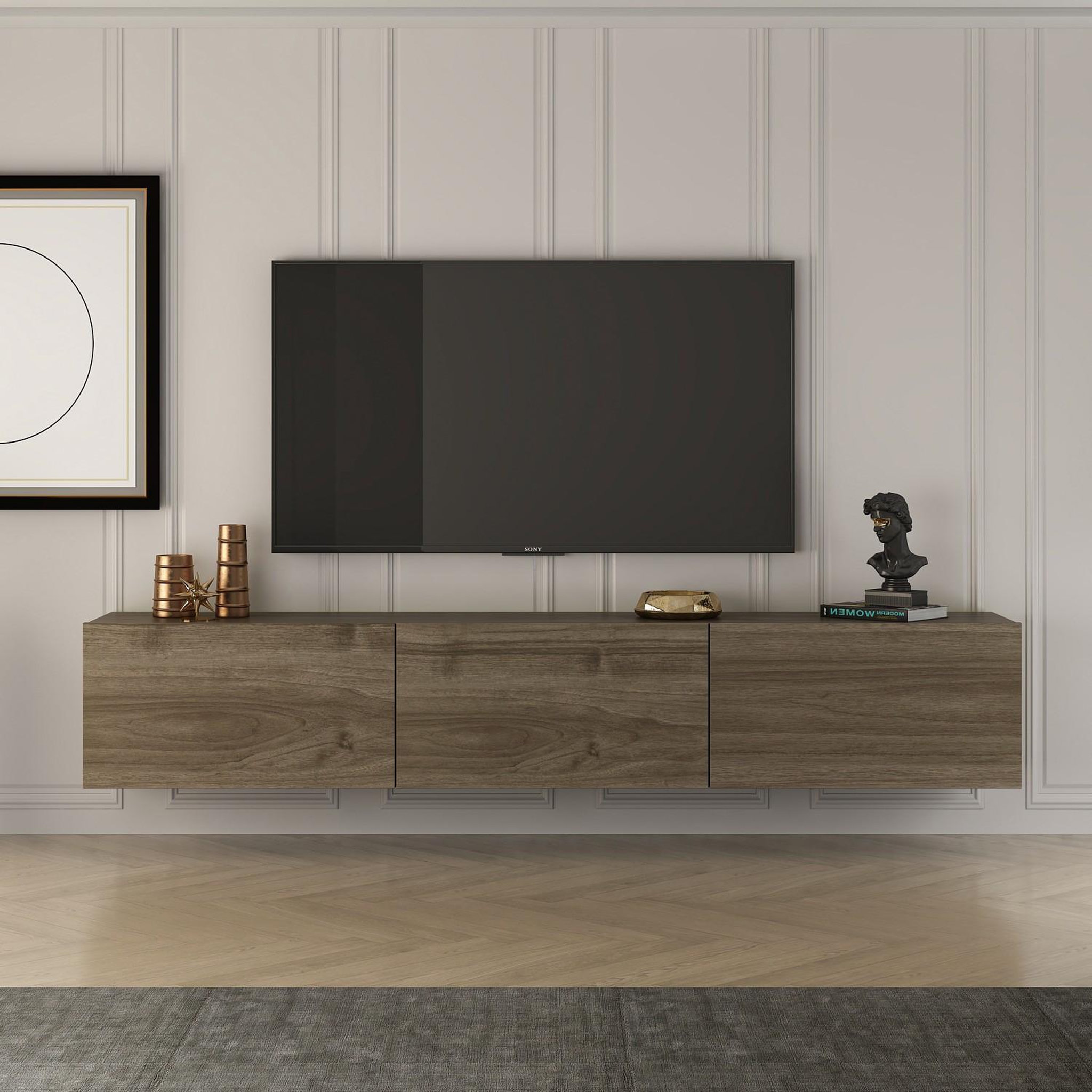 Voir la diapositive 2 : Habitat et Jardin Meuble tv en bois  west  - 150 x 32 x 30 cm - noyer