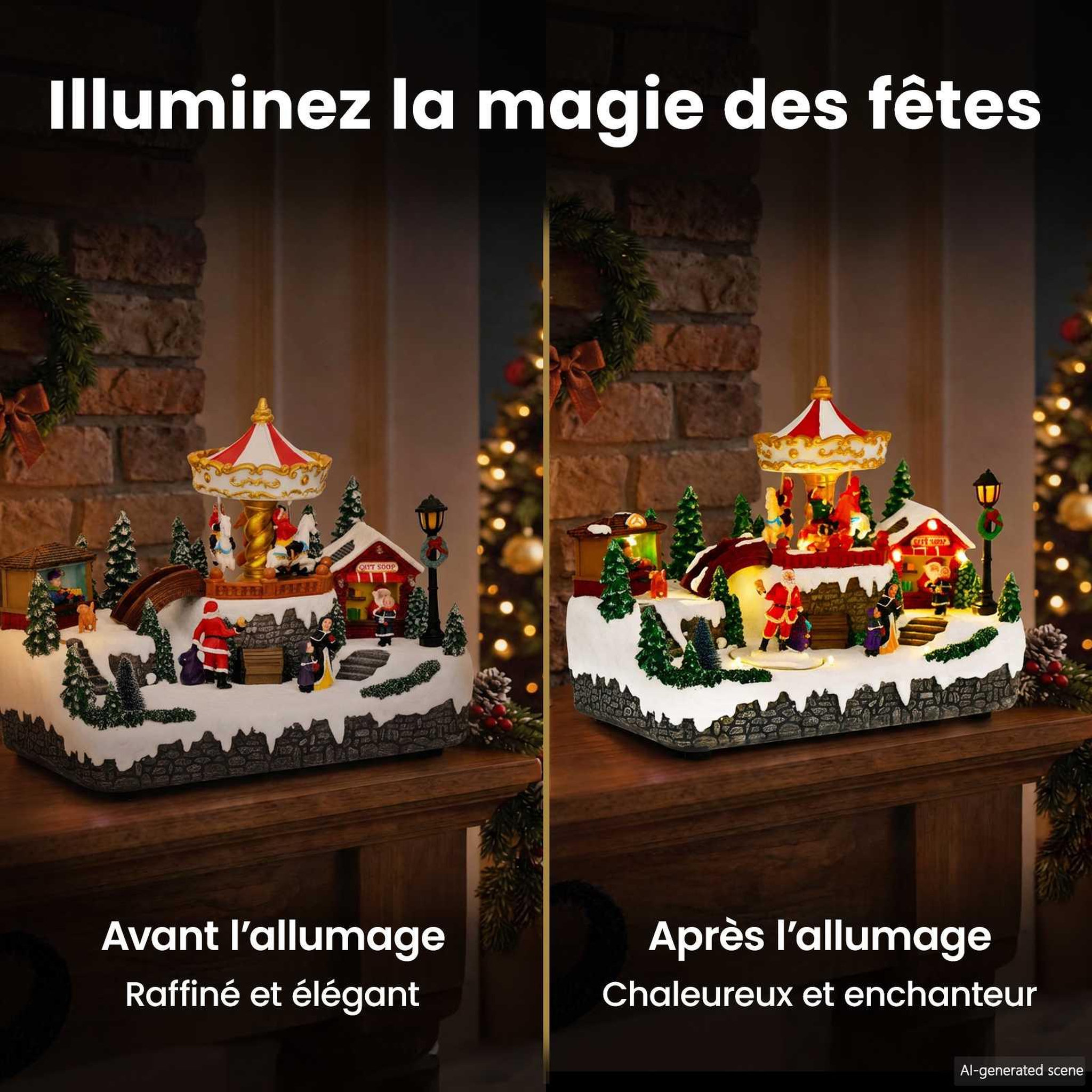 Voir la diapositive 5 : VIDAXL Scene de village de Noël avec carrousel SALO