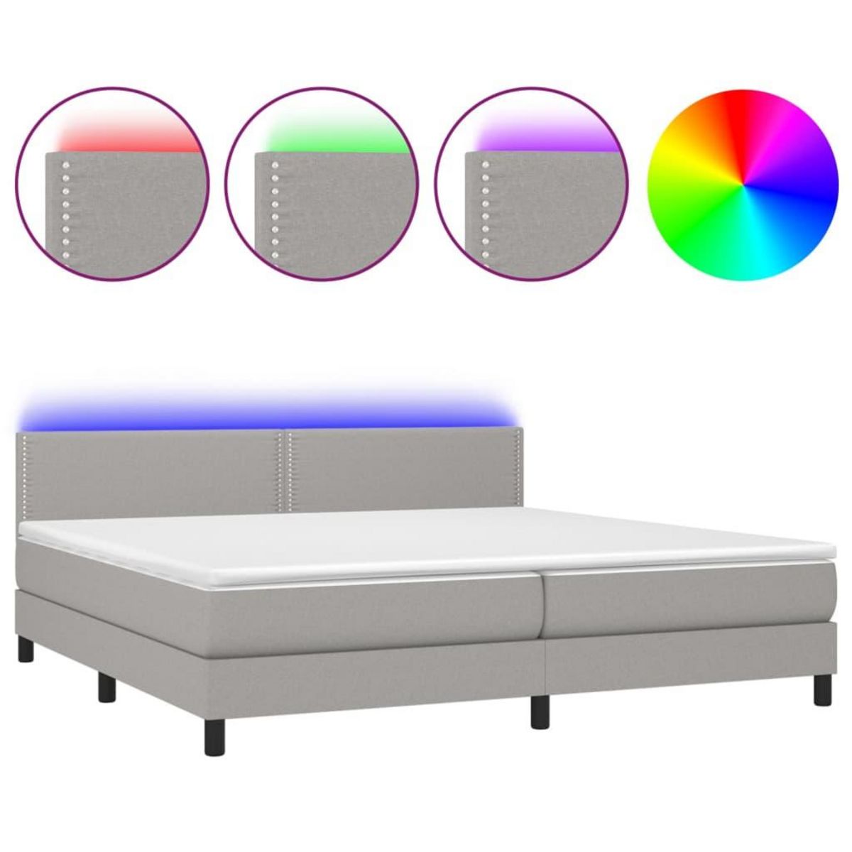 VIDAXL Sommier a lattes de lit matelas LED Gris clair 200x200 cm Tissu