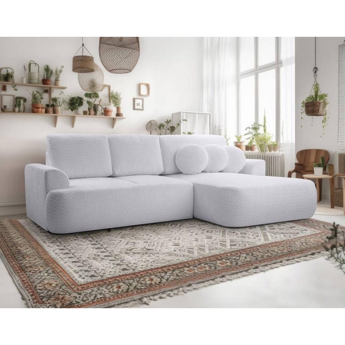 BEST MOBILIER Candela - canapé d'angle droit 4 places - convertible avec coffre - en tissu bouclette