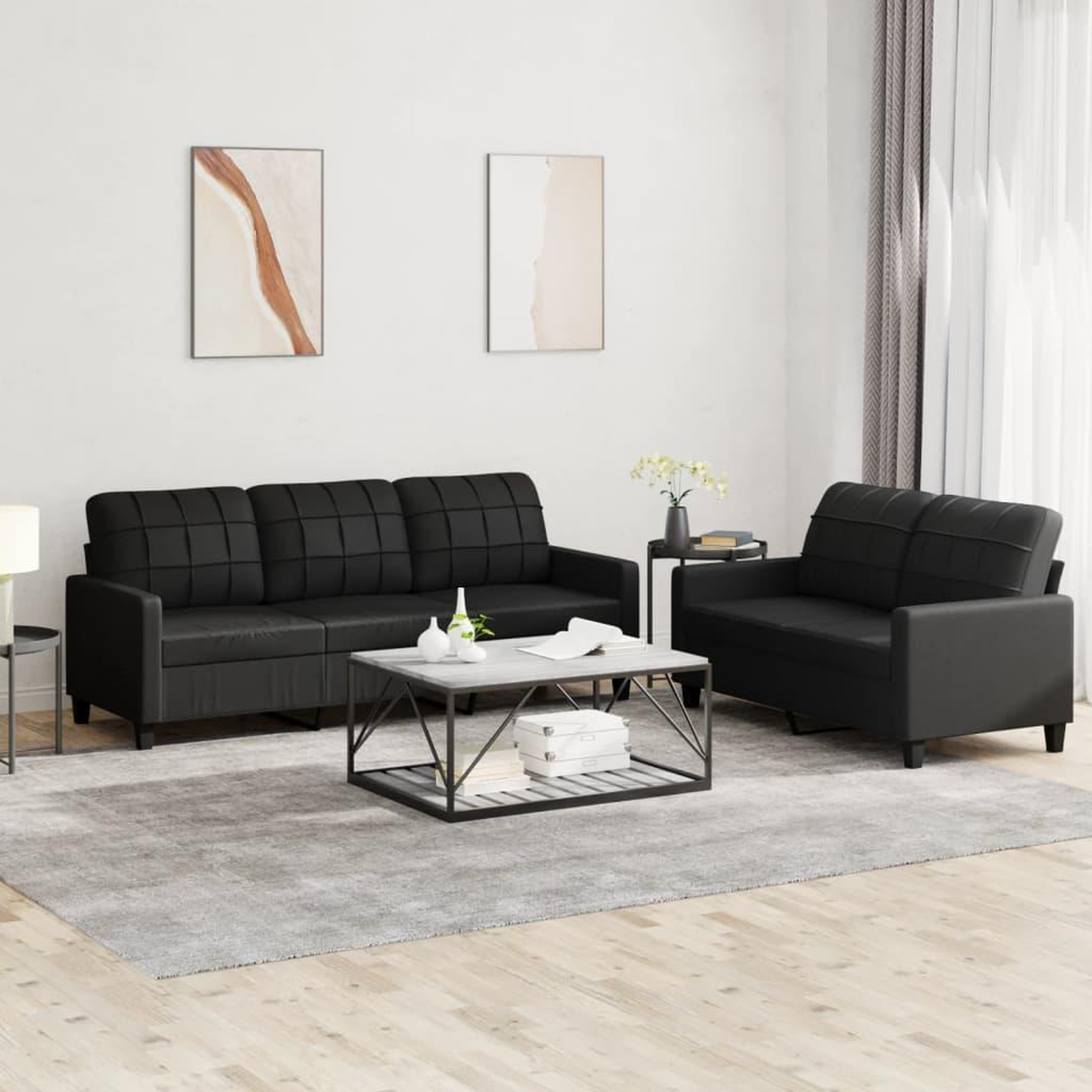 VIDAXL Ensemble de canapes 2 pcs avec coussins Noir Similicuir