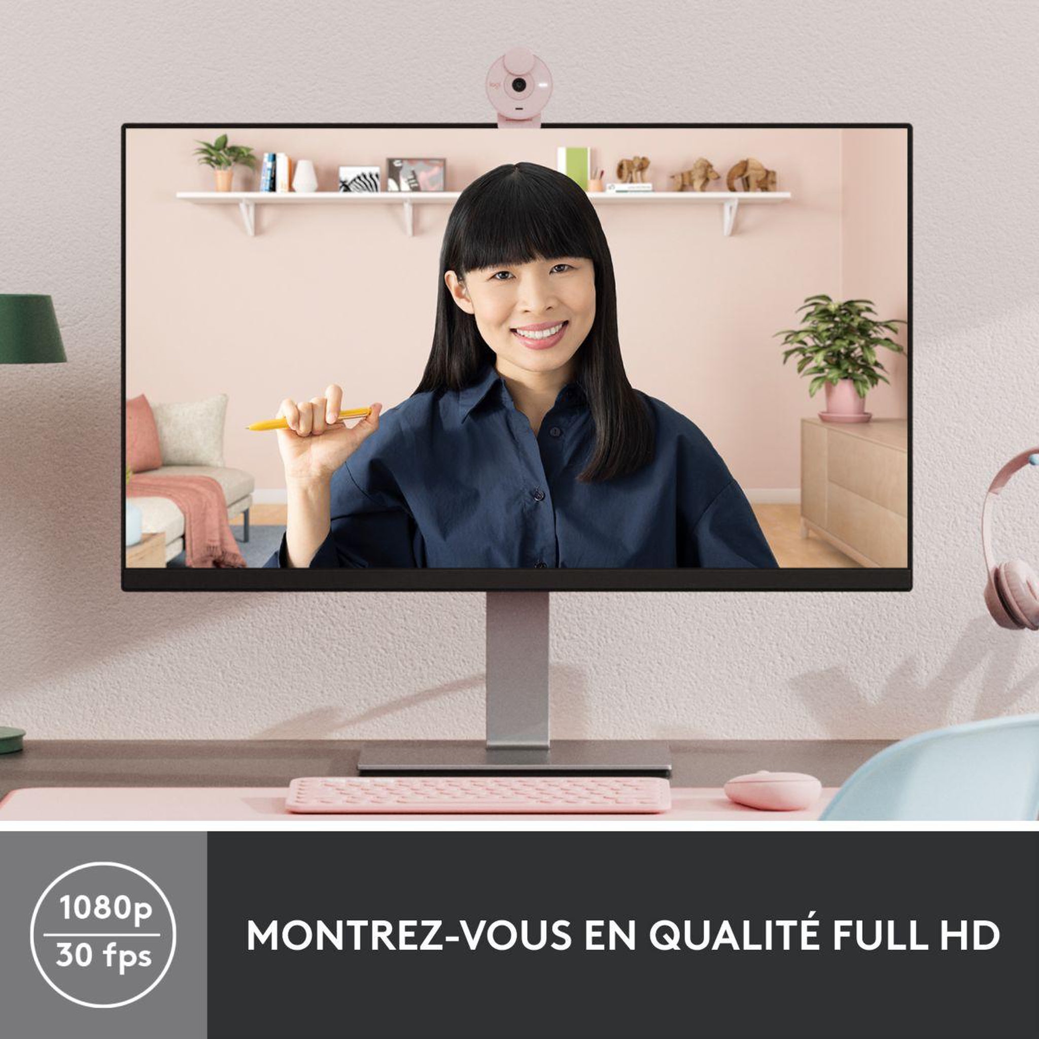 Voir la diapositive 2 : Logitech Webcam brio 300 full hd avec micro - rose
