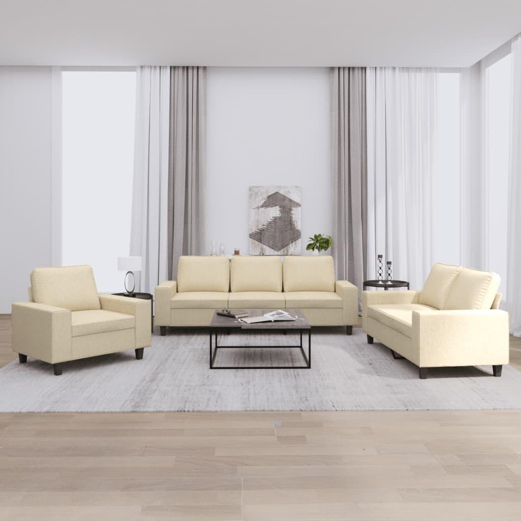 VIDAXL Ensemble de canapes 3 pcs creme tissu