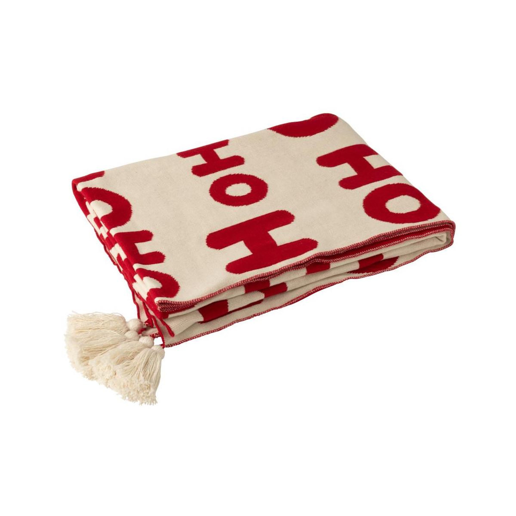 Voir la diapositive 2 : J-LINE Plaid à pompons  hohoho  130x170cm rouge