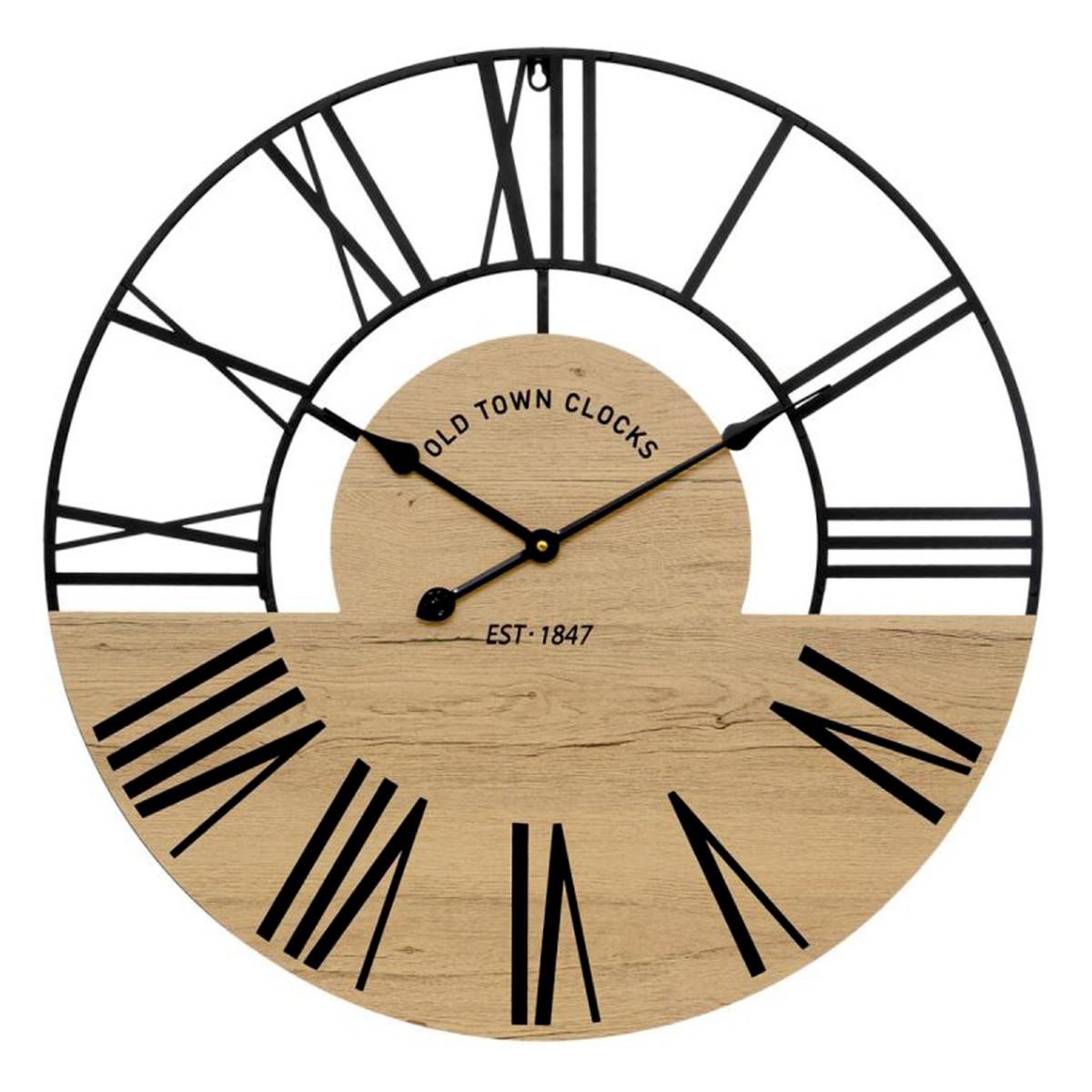 Voir la diapositive 1 : ATMOSPHERA Horloge murale déco  clovis  70cm noir & naturel