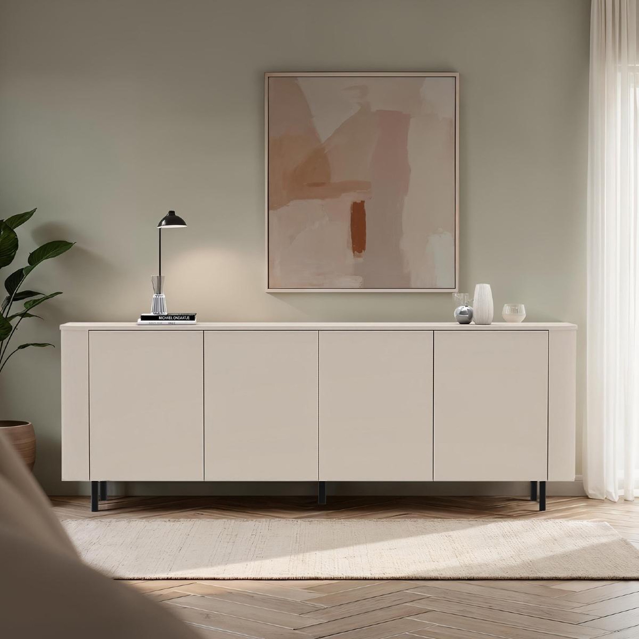 Voir la diapositive 3 : JLC KREATION Buffet bas arrondi beige cachemire 230cm olga