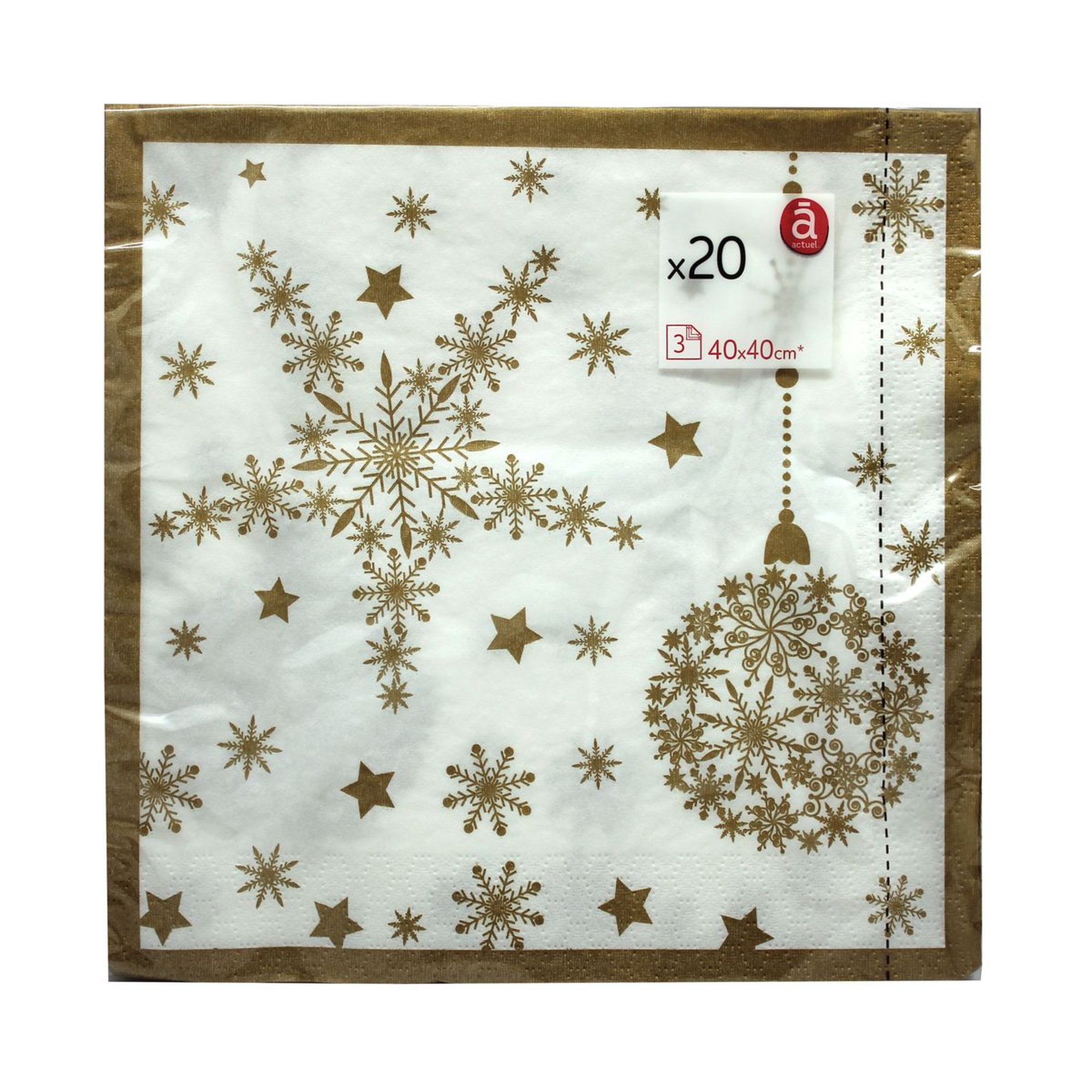 ACTUEL 20 serviettes décorées étoiles or 3 plis 40cm 