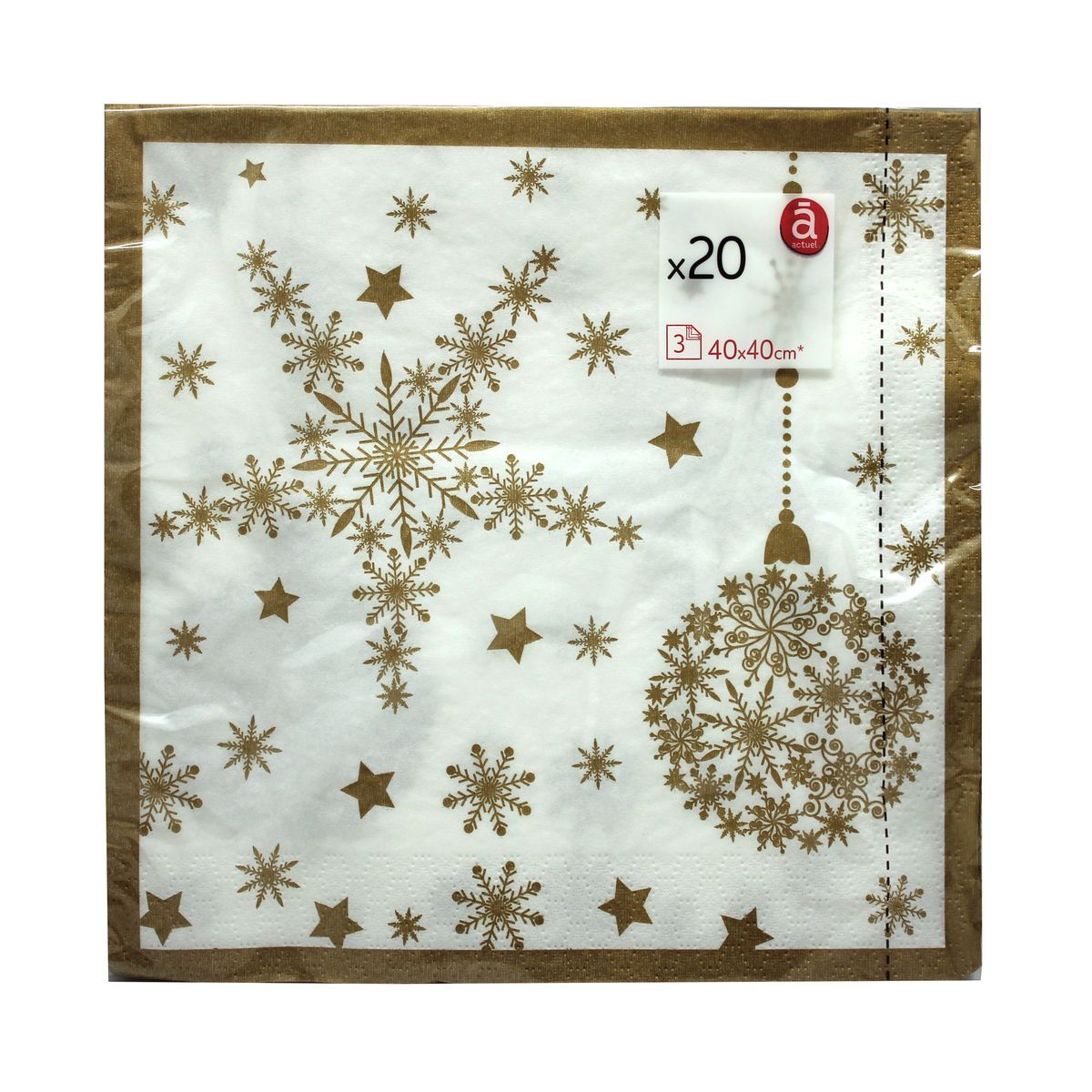 ACTUEL 20 serviettes décorées étoiles or 3 plis 40cm  3 plis 20 pièces