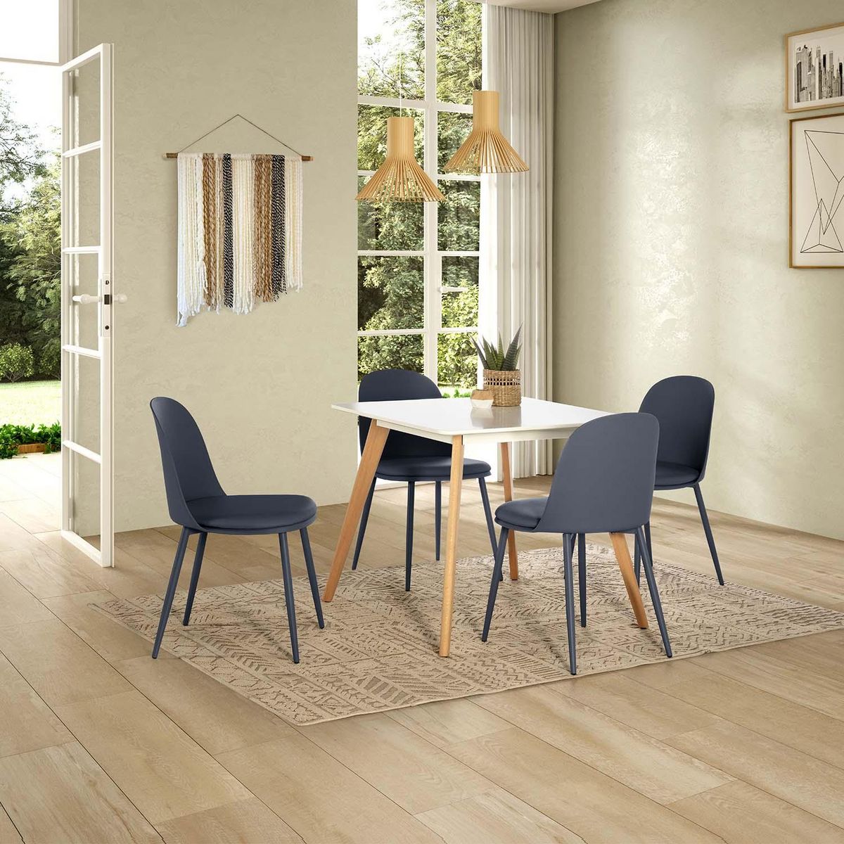 VS VENTA-STOCK Ensemble table 80x80 cm et 4 chaises de salle à manger Kana Bleu