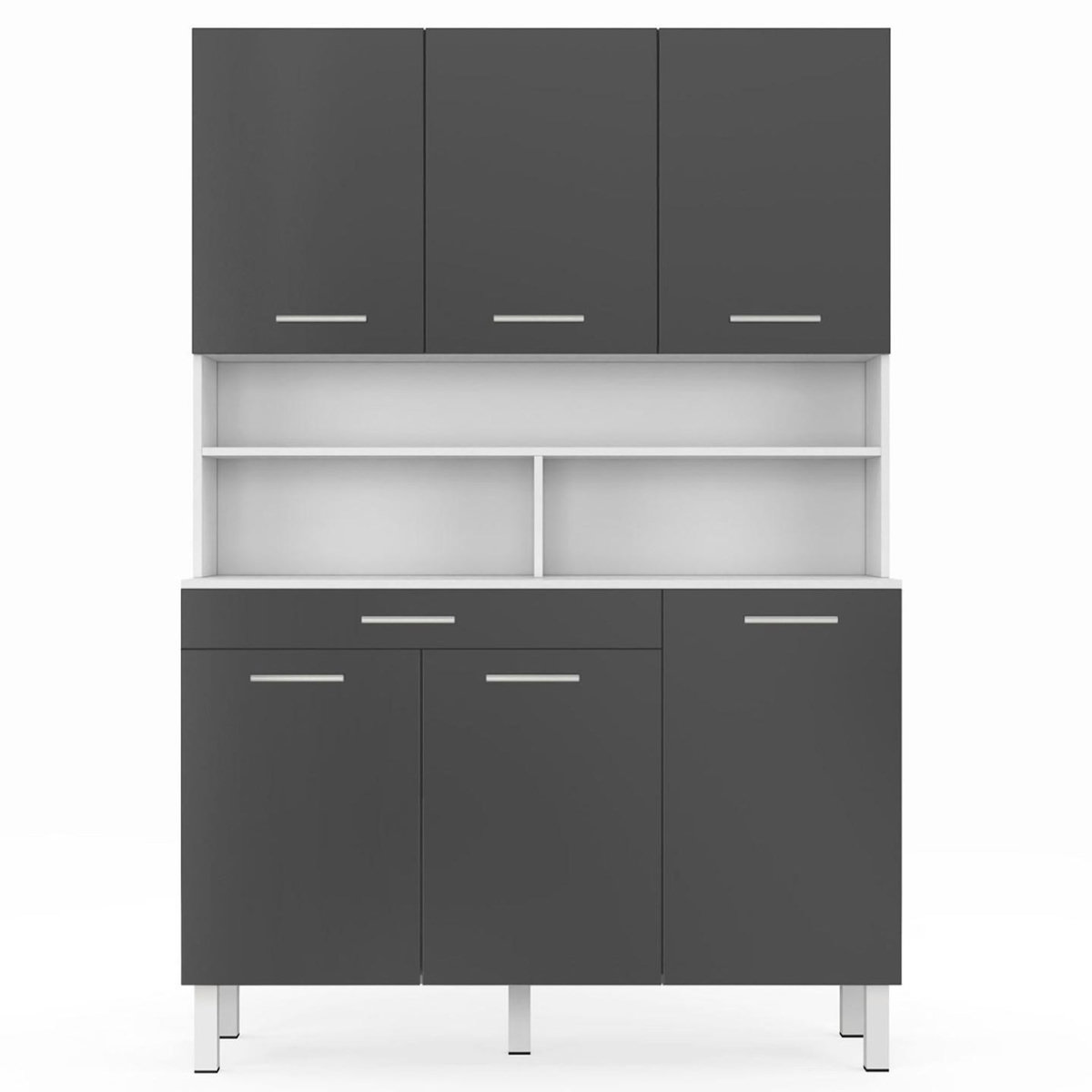 ID MARKET Buffet de cuisine 120 CM CINA 6 portes + tiroir blanc et gris brillant
