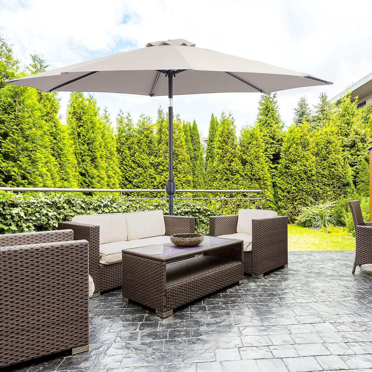 OUTSUNNY Parasol inclinable octogonal Ø 3 x 2,45 m ouverture fermeture par manivelle métal polyester haute densité gris clair