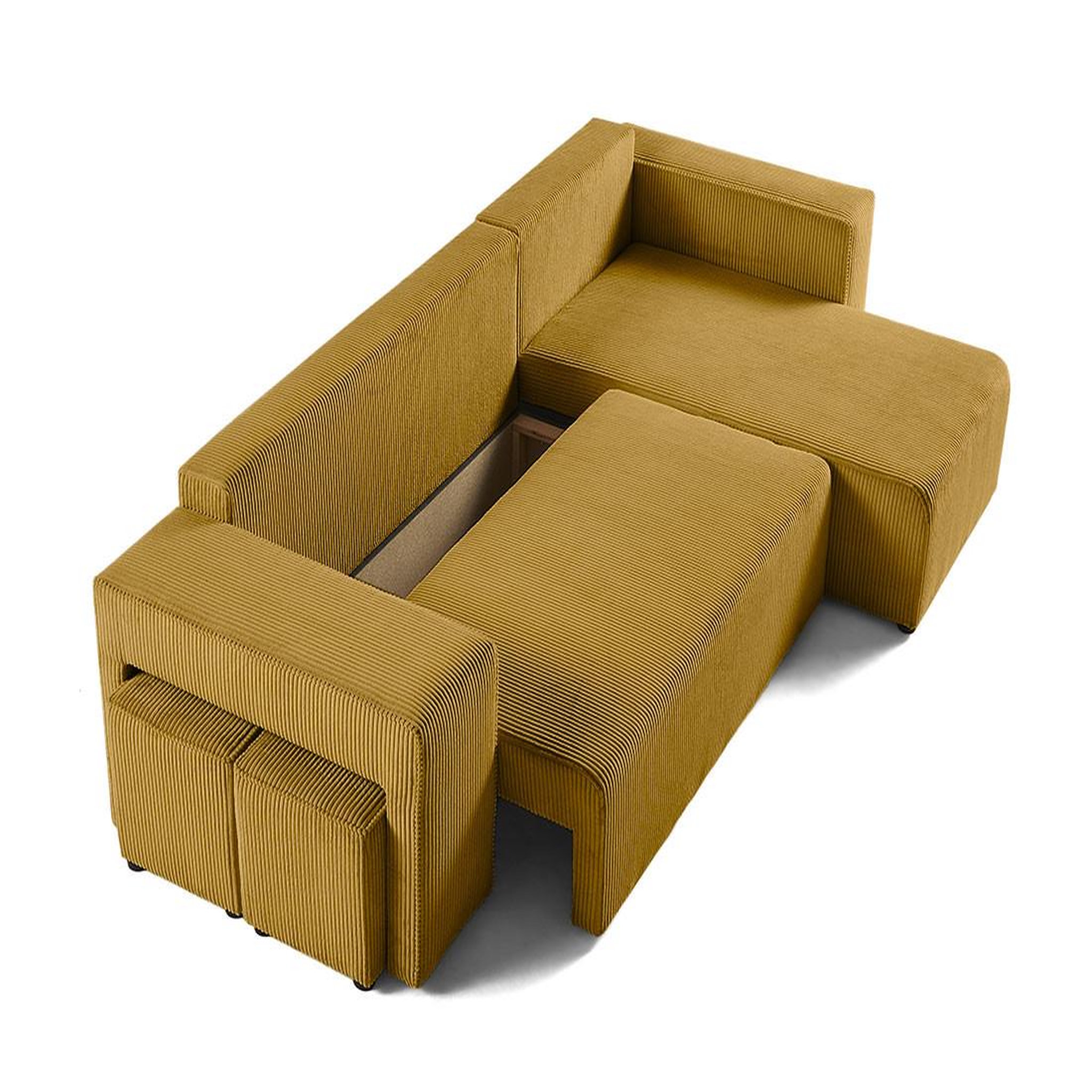 Voir la diapositive 3 : BEST MOBILIER Topaze - canapé d'angle réversible 4 places - convertible avec coffre, tablette et poufs - en velours côtelé