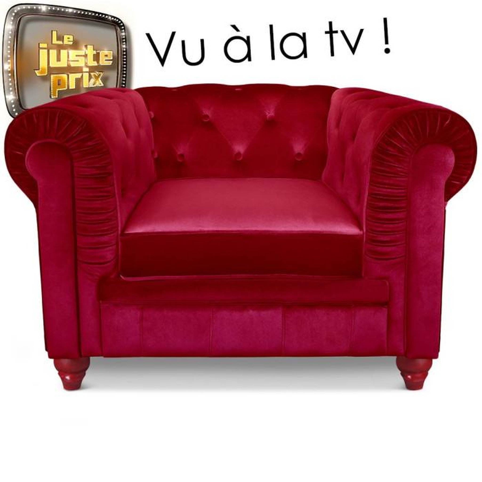 Voir la diapositive 2 : Paris Prix Fauteuil Design Velours  Chesterfield  111cm Rouge
