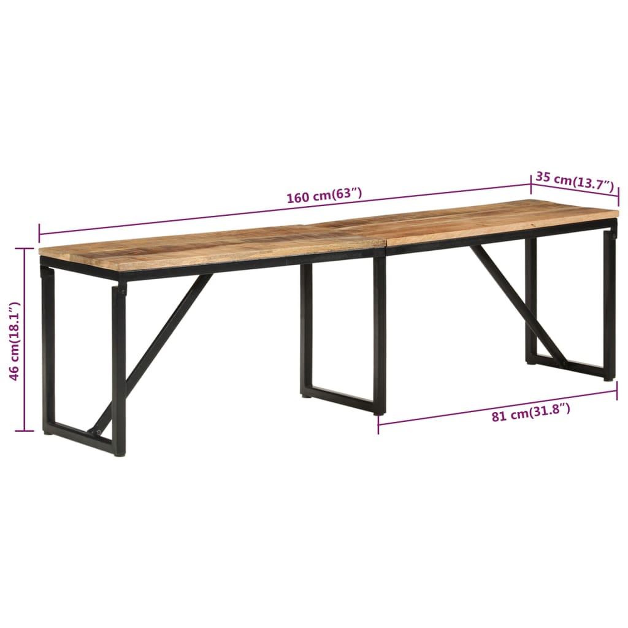 Voir la diapositive 6 : VIDAXL Banc 160x35x46 cm bois massif de manguier