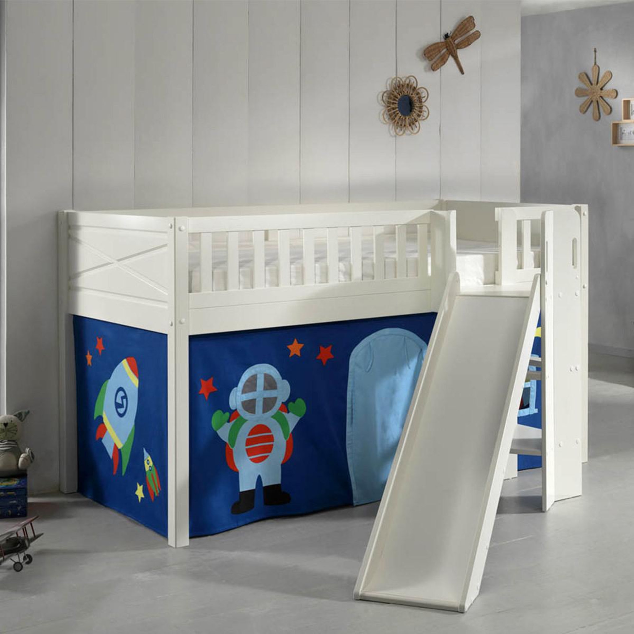 Voir la diapositive 5 : Paris Prix Lit enfant toboggan & tente  scott astro  90x200cm blanc
