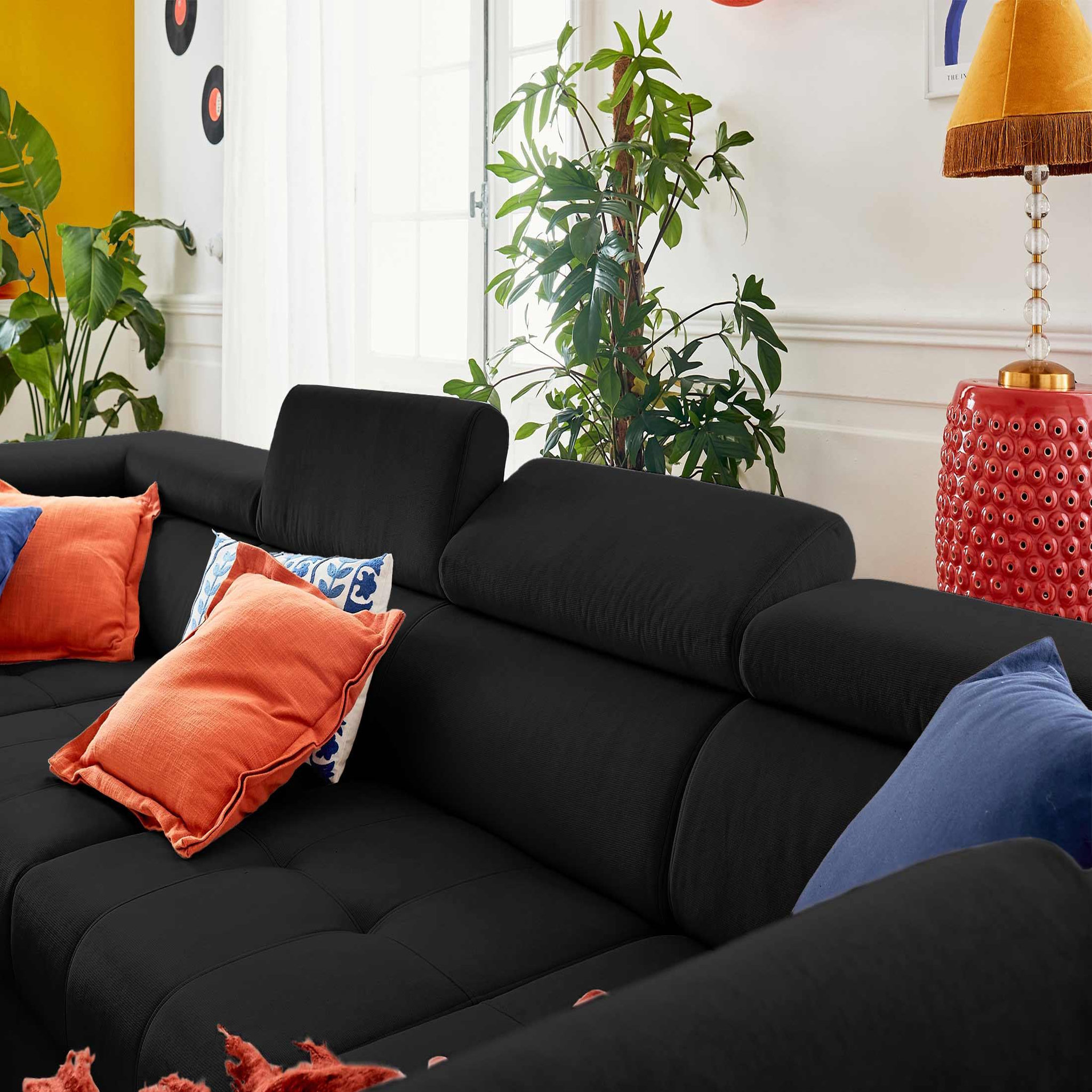 Voir la diapositive 4 : LISA DESIGN Merida - canapé panoramique en u - 7 places - convertible avec coffres et têtières réglables - en velours