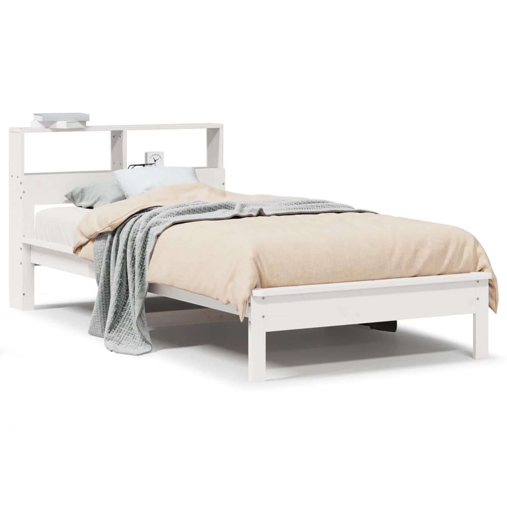 Voir la diapositive 2 : VIDAXL Lit bibliotheque sans matelas blanc 75x190cm bois de pin massif
