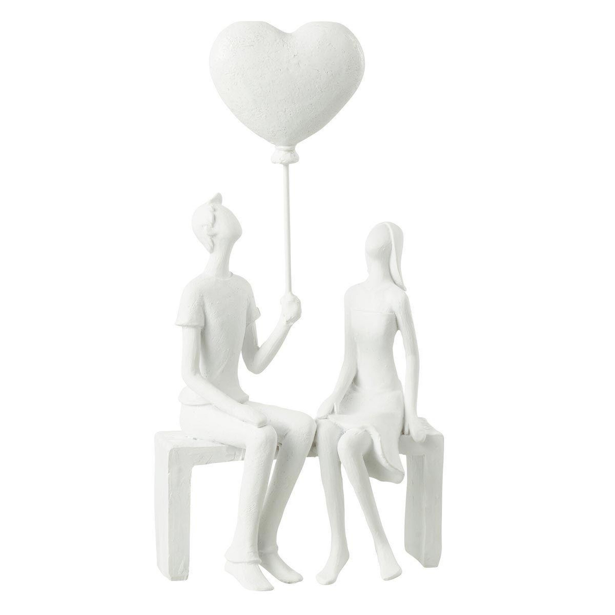J-LINE Statuette déco  couple assis ballon  23cm blanc