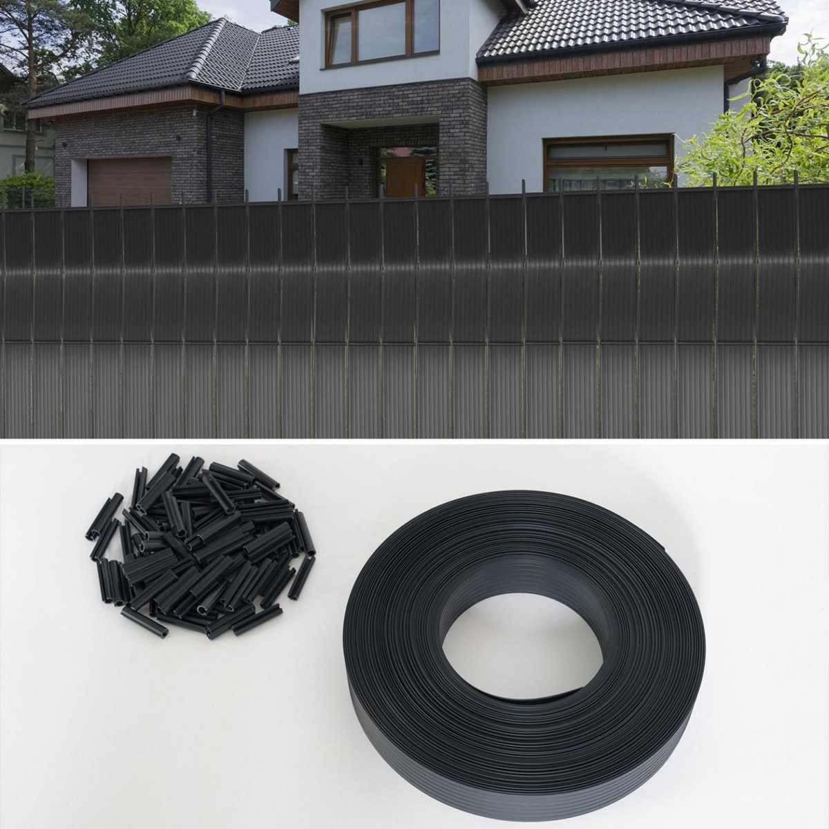 ID MARKET Kit de lamelles occultantes PVC grises L.60 M pour panneau grillagé