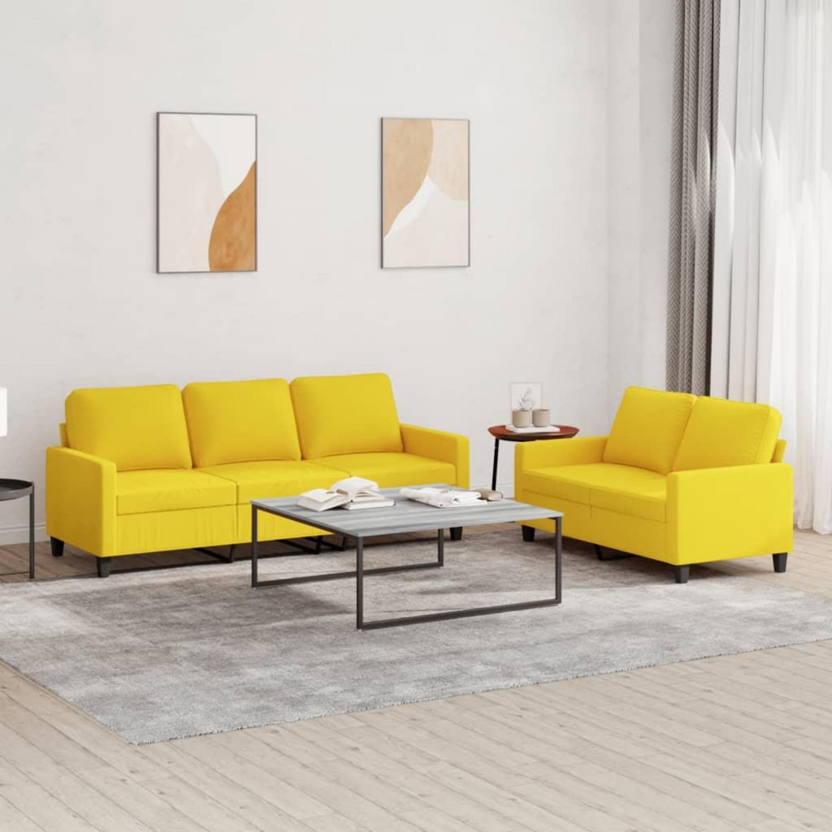 VIDAXL Ensemble de canapes 2 pcs avec coussins Jaune clair Tissu