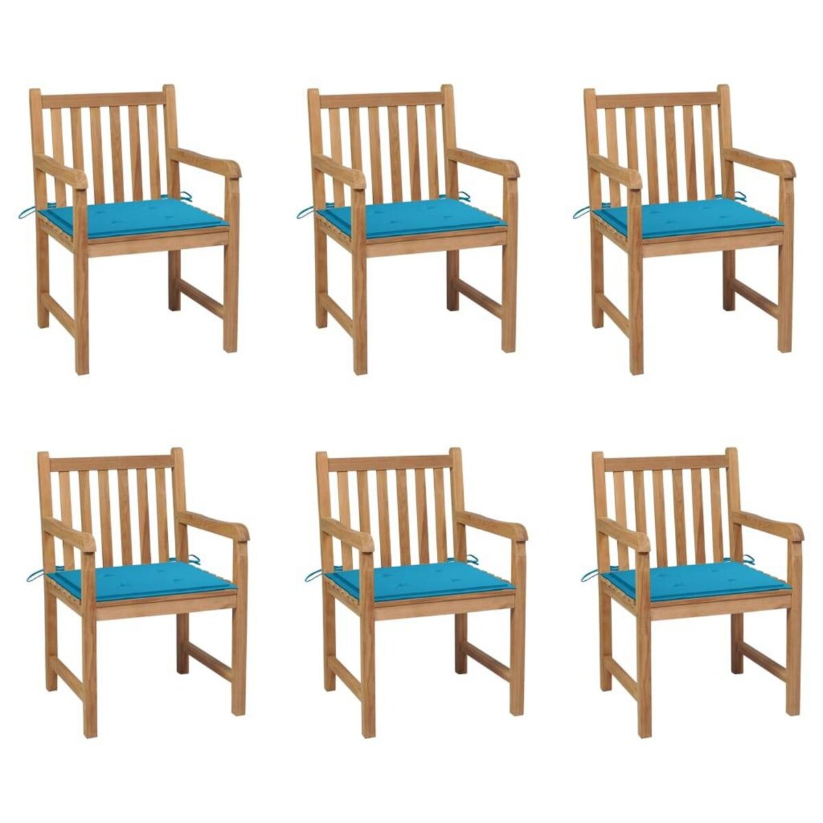 VIDAXL Chaises de jardin 6 pcs avec coussins bleu Bois de teck massif