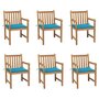 VIDAXL Chaises de jardin 6 pcs avec coussins bleu Bois de teck massif
