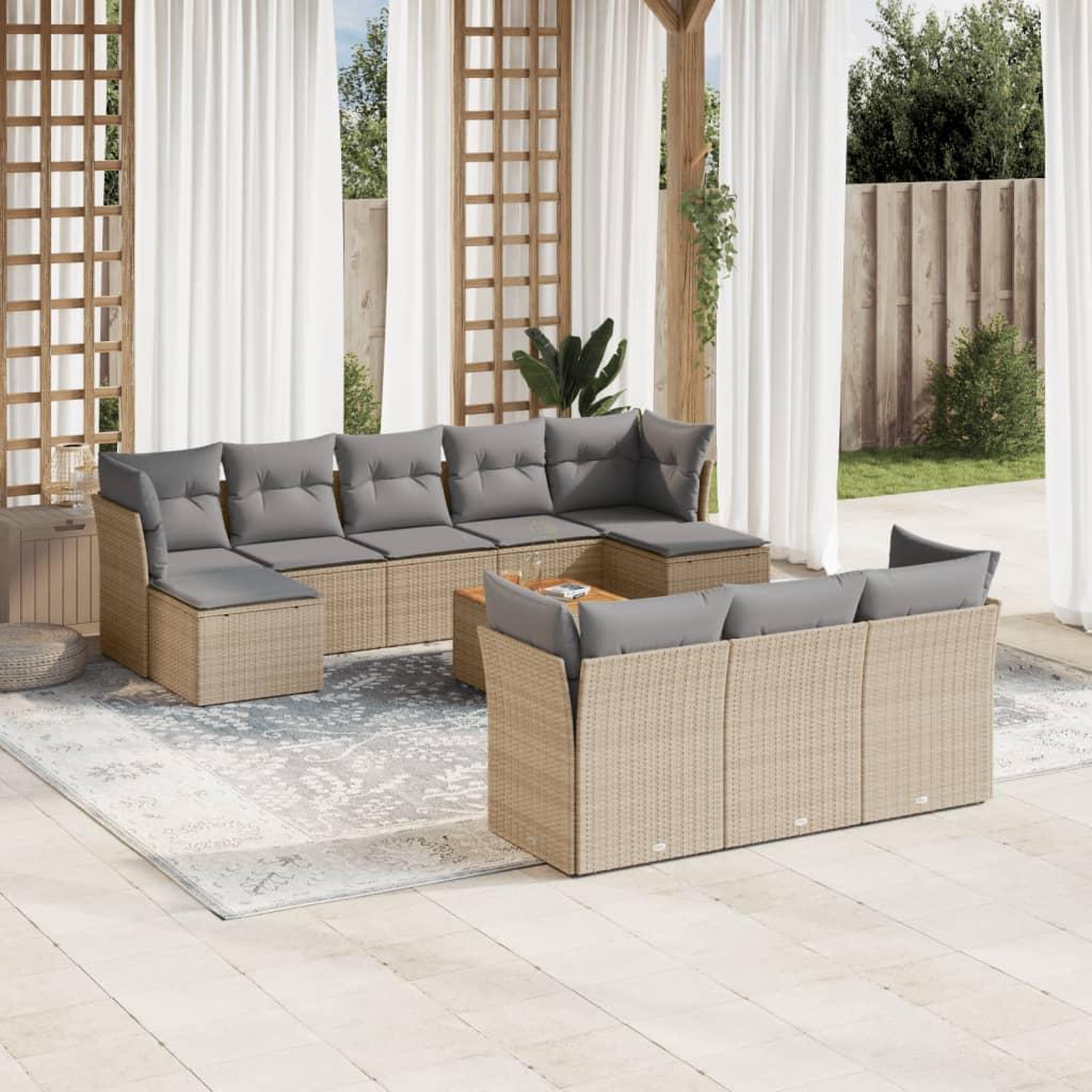 VIDAXL Salon de jardin 11 pcs avec coussins beige resine tressee